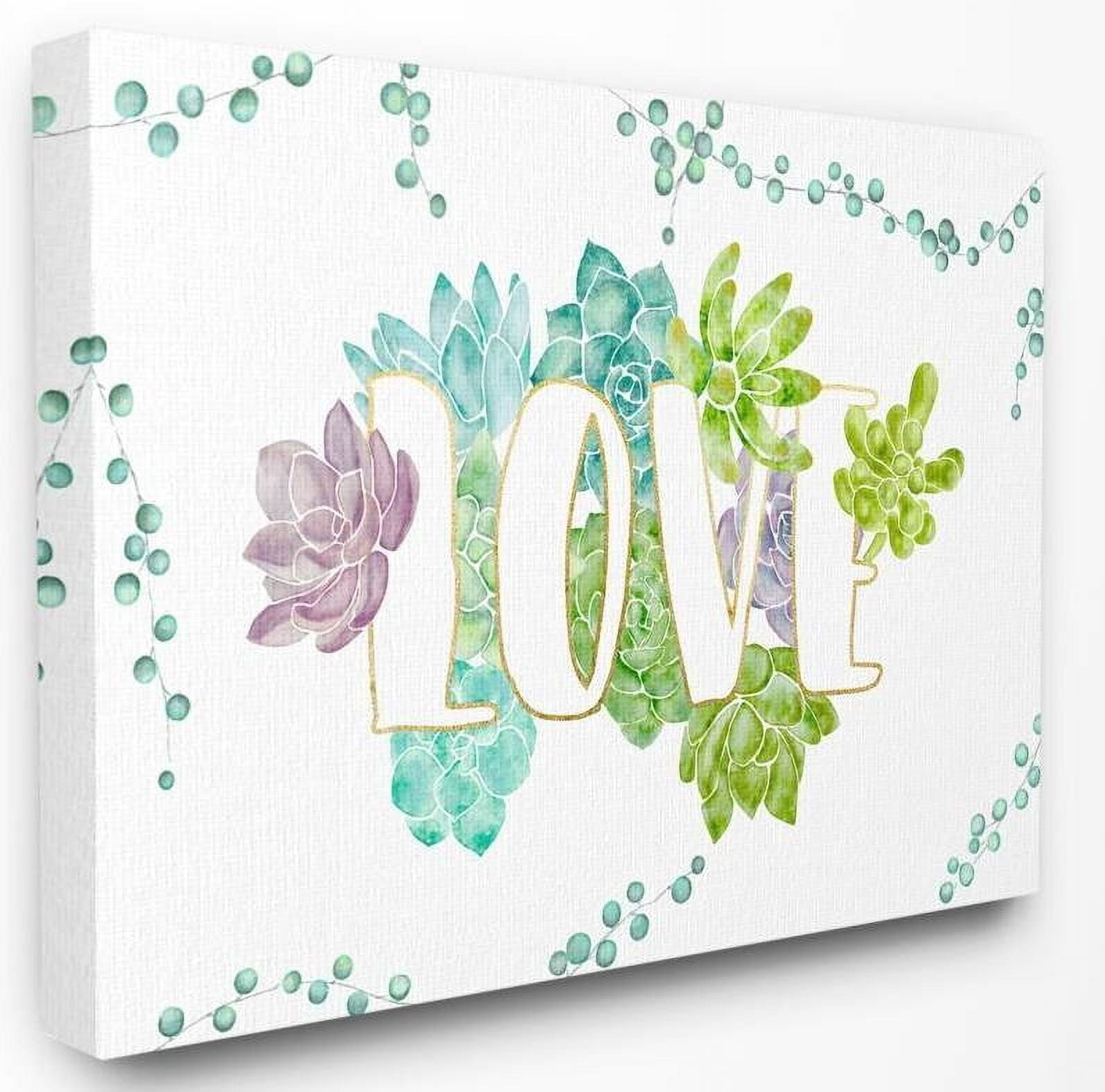 Stupell Industries Love Succulent Flowers Green Purple Watercolor Painting Canvas Wall Art by Ziwei Li
