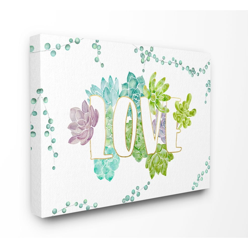 Stupell Industries Love Succulent Flowers Green Purple Watercolor Painting Canvas Wall Art by Ziwei Li