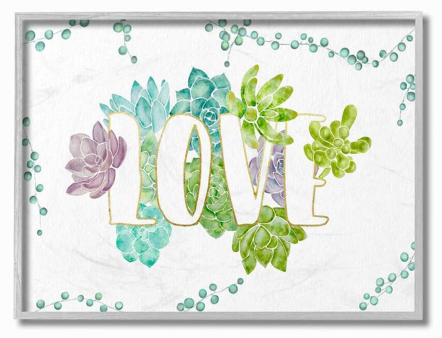 Stupell Industries Love Succulent Flowers Green Purple Watercolor Painting Framed Wall Art by Ziwei Li