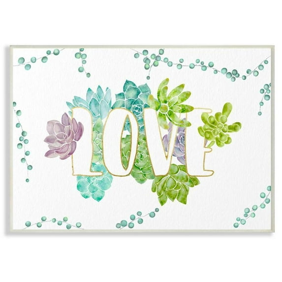 Stupell Industries Love Succulent Flowers Green Purple Watercolor Painting Wall Plaque by Ziwei Li
