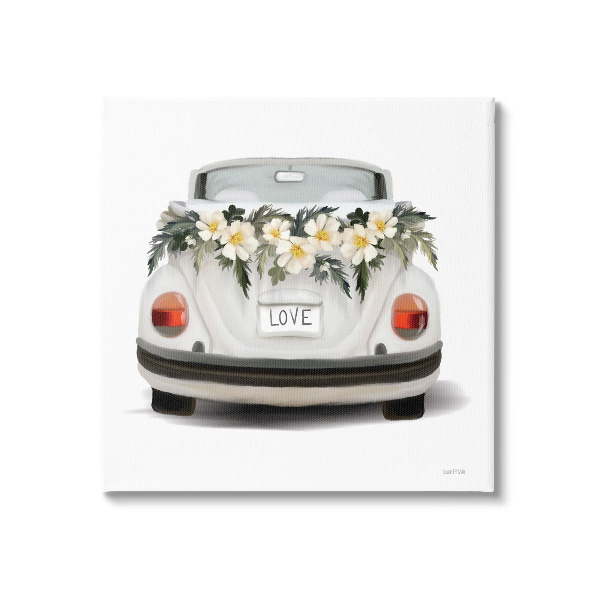 Stupell Industries Love Text White Convertible Car Flower Blossom Wreath Canvas Wall Art, 30 x 30, Design by House Fenway