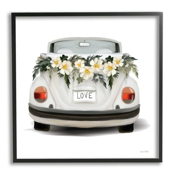 Stupell Industries Love Text White Convertible Car Flower Blossom Wreath Framed Wall Art, 24 x 24, Design by House Fenway