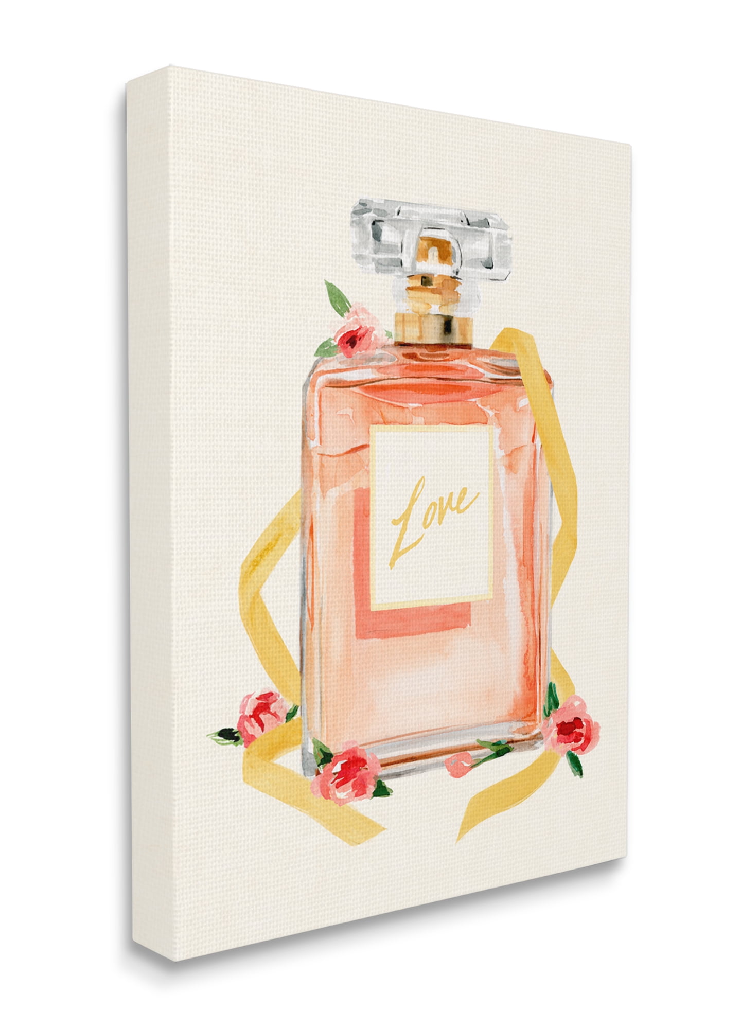 Stupell Industries Love Text over Pink Floral Perfume Bottle Canvas Wall Art, 24 x 30, Design by Annie Warren