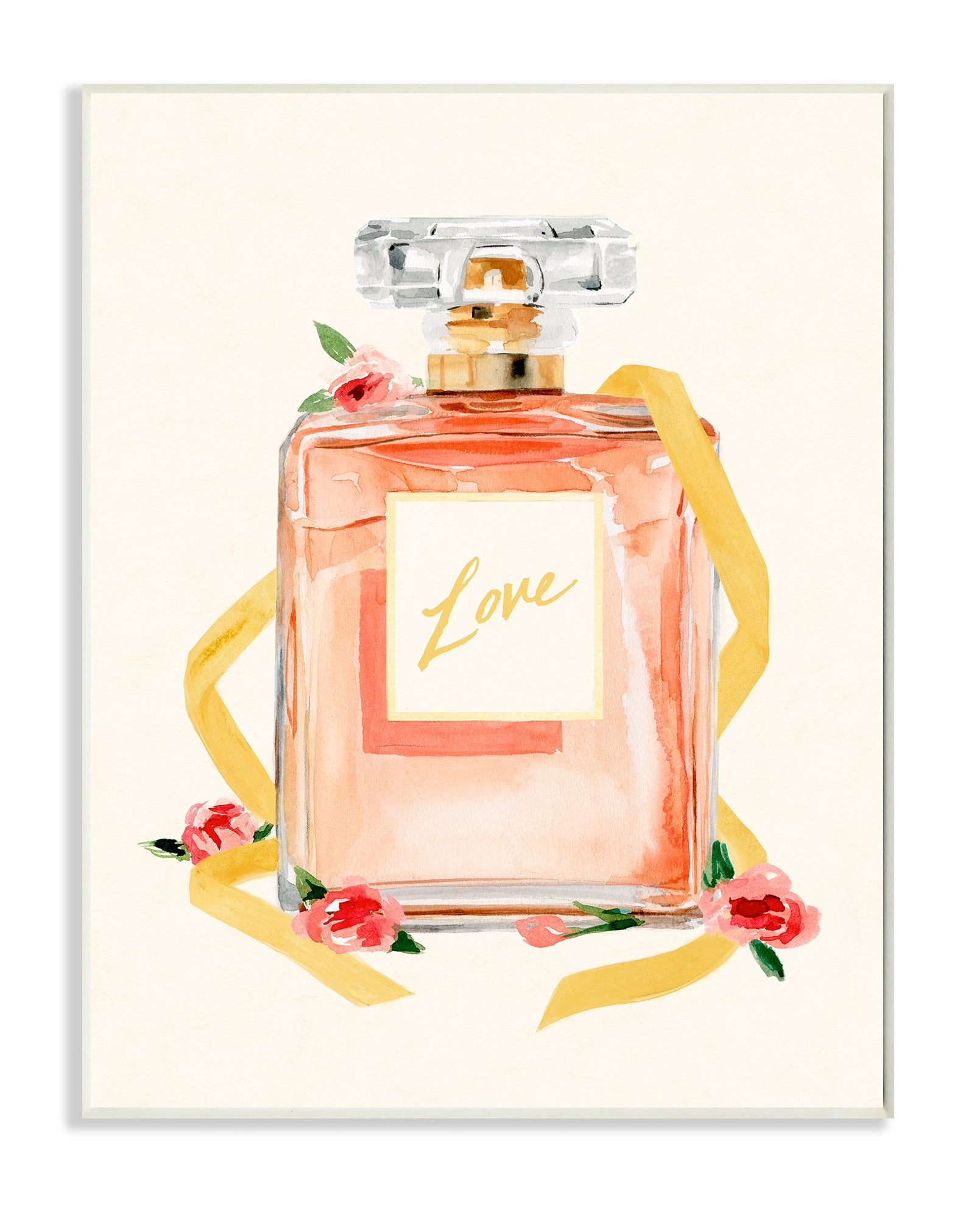 Stupell Industries Love Text over Pink Floral Perfume Bottle Wall Plaque, 13 x 19, Design by Annie Warren