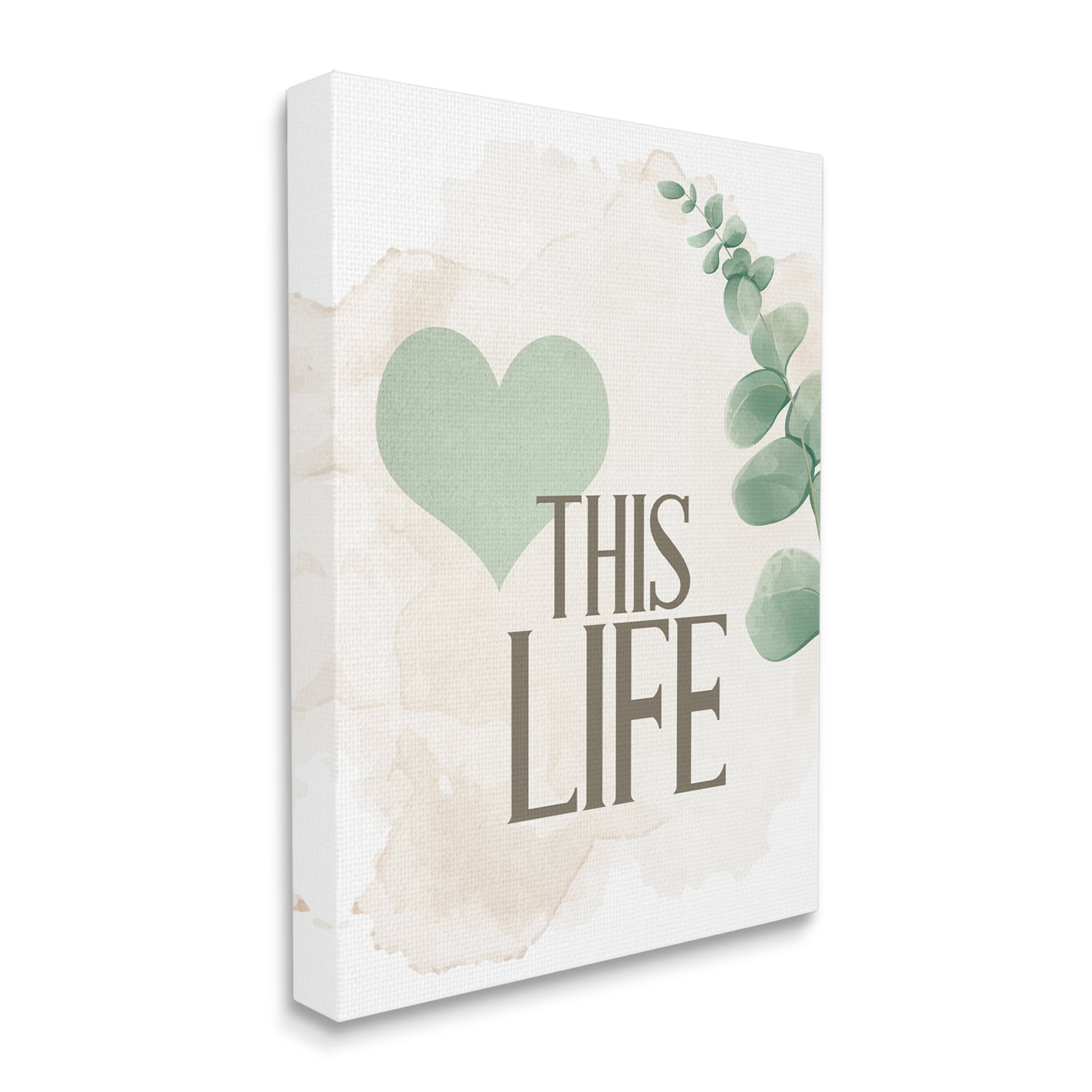Stupell Industries Love This Life Text Green Heart Neutral Brown Canvas Wall Art by Kim Allen