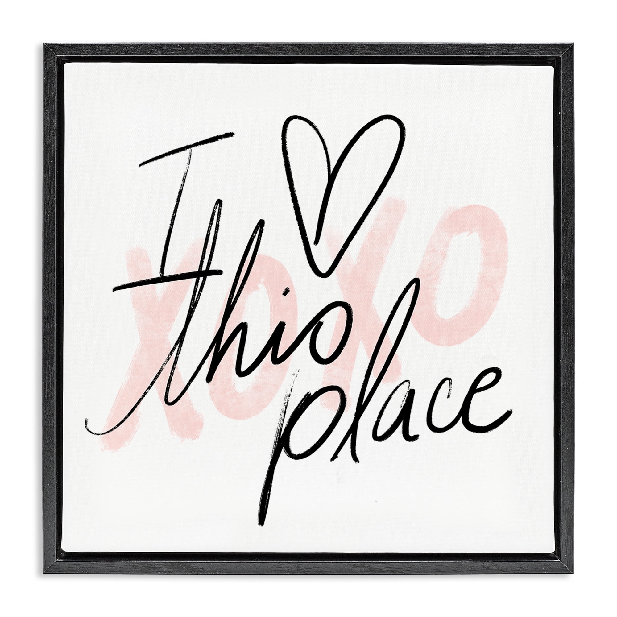 Stupell Industries Love This Place Xoxo Inspirational Painting Black Floater Framed Canvas Art Print Wall Art, 18 x 18