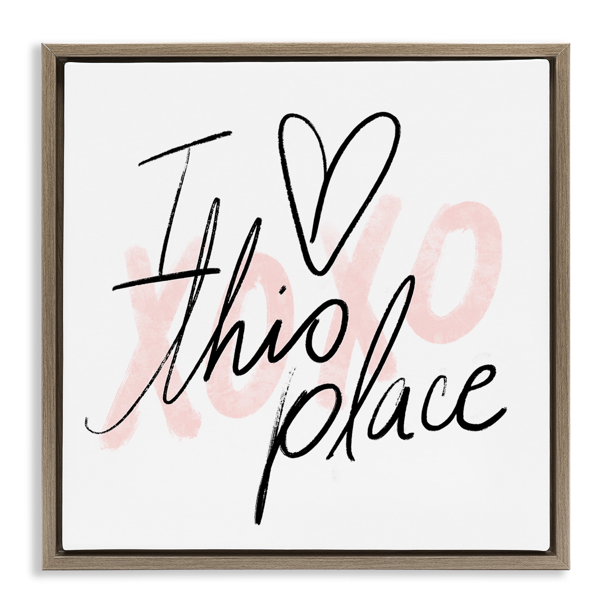 Stupell Industries Love This Place Xoxo Inspirational Painting Brown Floater Framed Canvas Art Print Wall Art, 18 x 18