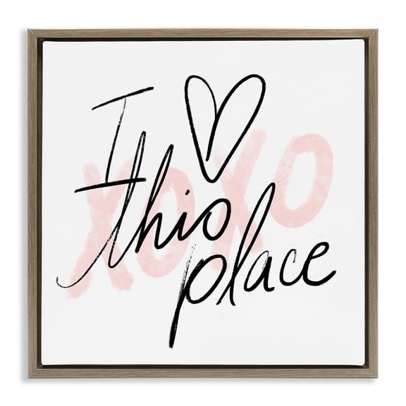 Stupell Industries Love This Place Xoxo Inspirational Painting Brown Floater Framed Canvas Art Print Wall Art, 25 x 25