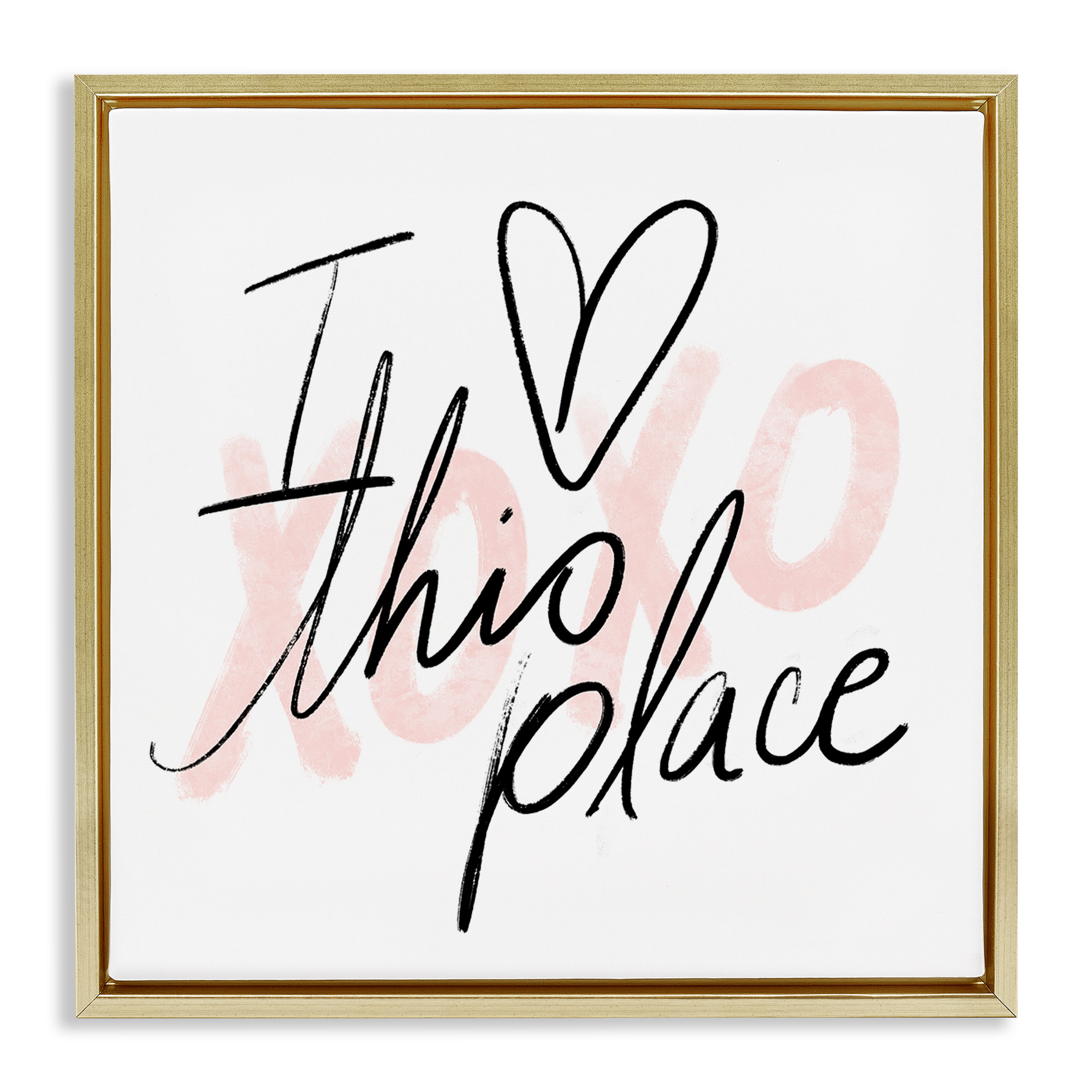 Stupell Industries Love This Place Xoxo Inspirational Painting Gold Floater Framed Canvas Art Print Wall Art, 18 x 18