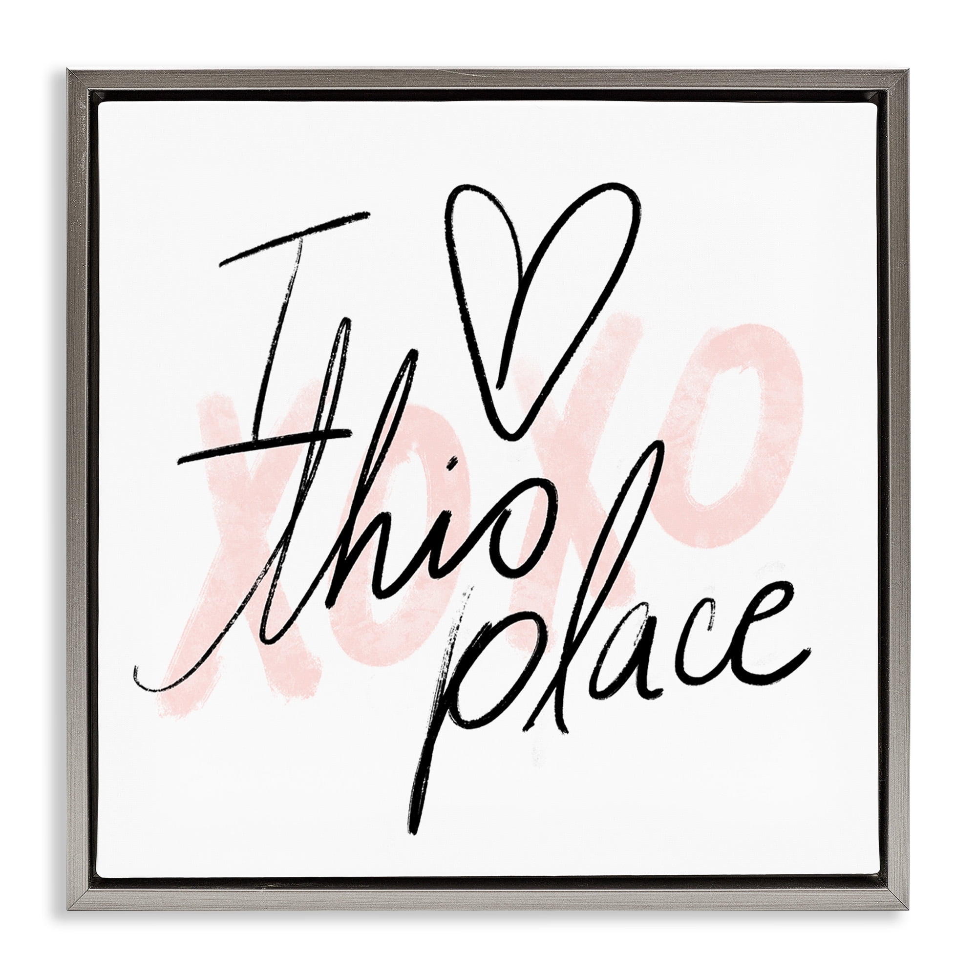 Stupell Industries Love This Place Xoxo Inspirational Painting Gray Floater Framed Canvas Art Print Wall Art, 18 x 18