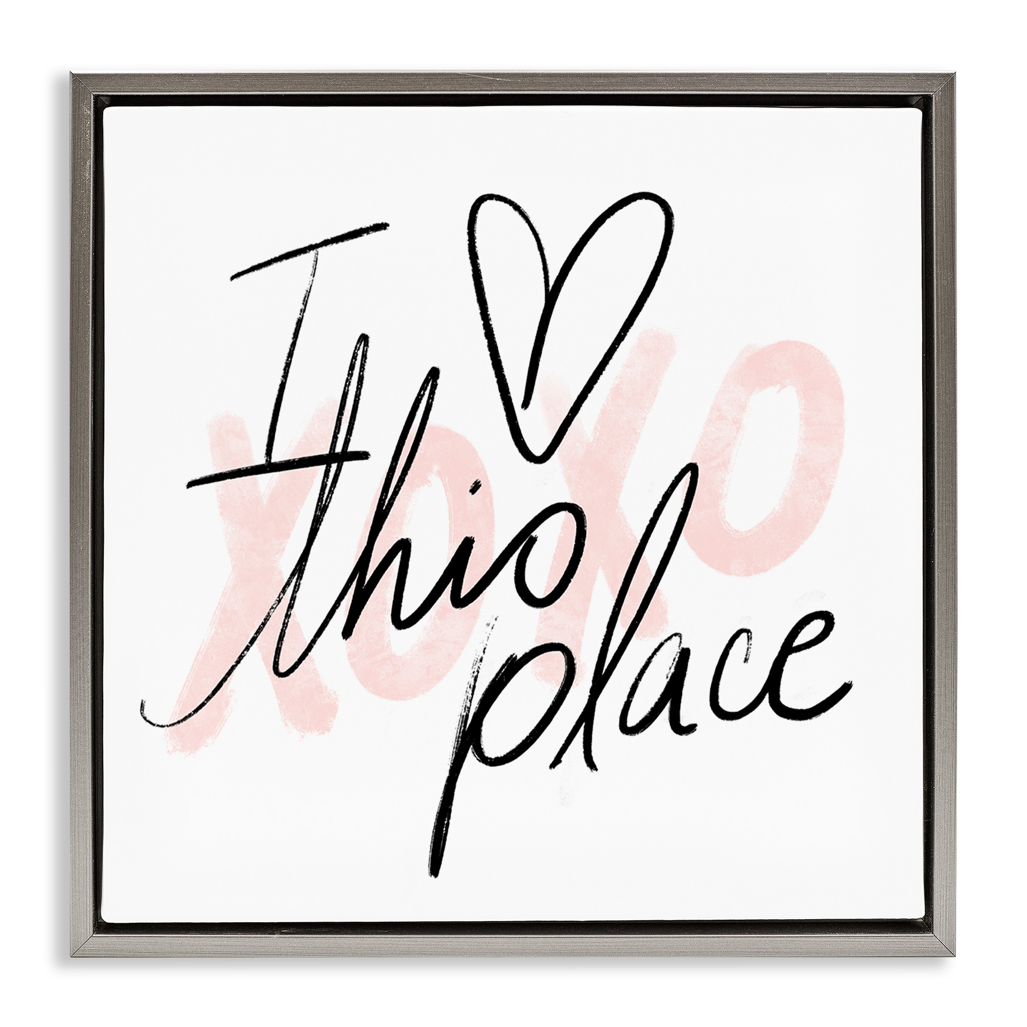 Stupell Industries Love This Place Xoxo Inspirational Painting Gray Floater Framed Canvas Art Print Wall Art, 25 x 25