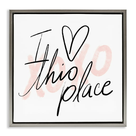 Stupell Industries Love This Place Xoxo Inspirational Painting Gray Floater Framed Canvas Art Print Wall Art, 25 x 25