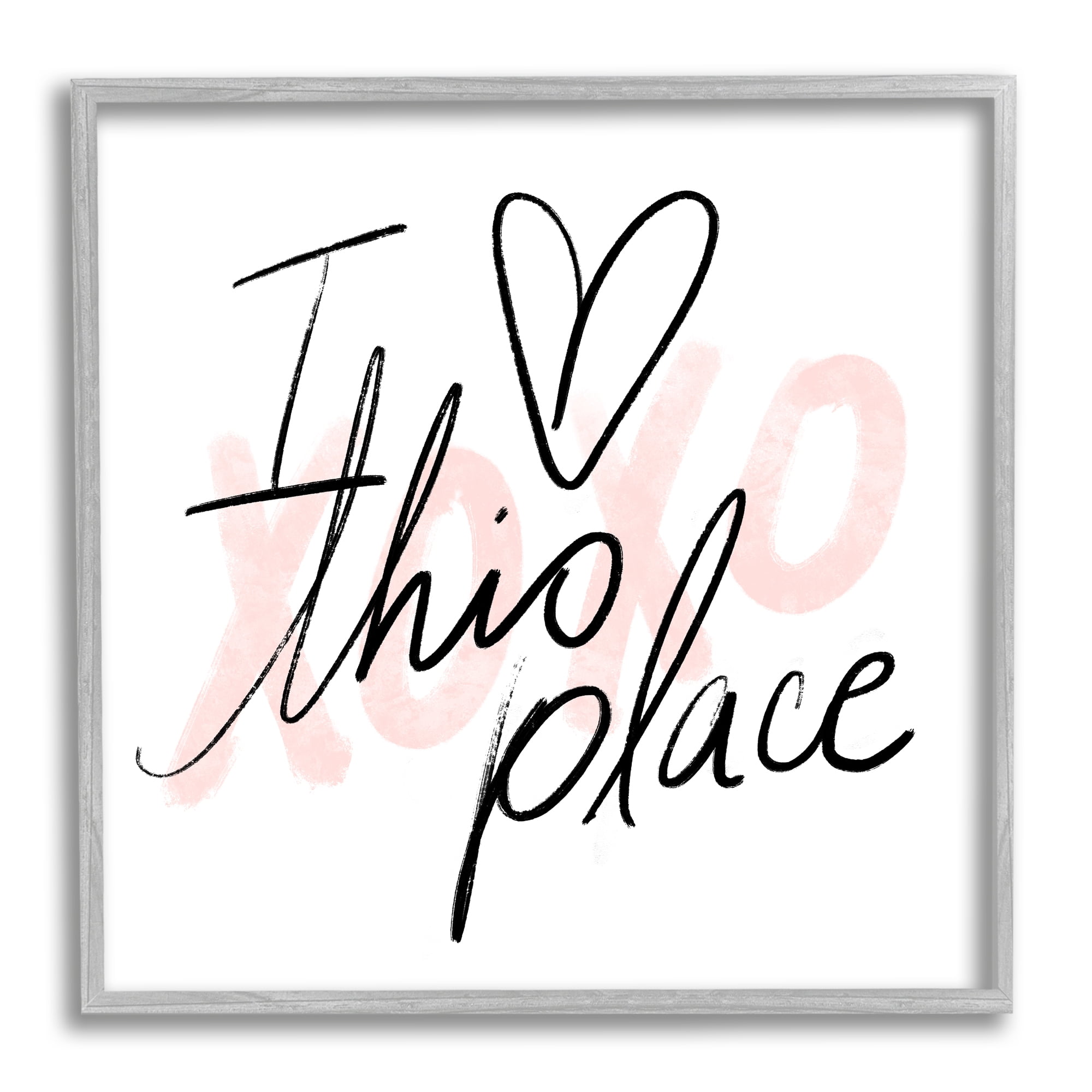 Stupell Industries Love This Place Xoxo Inspirational Painting Gray Framed Art Print Wall Art, 24 x 24