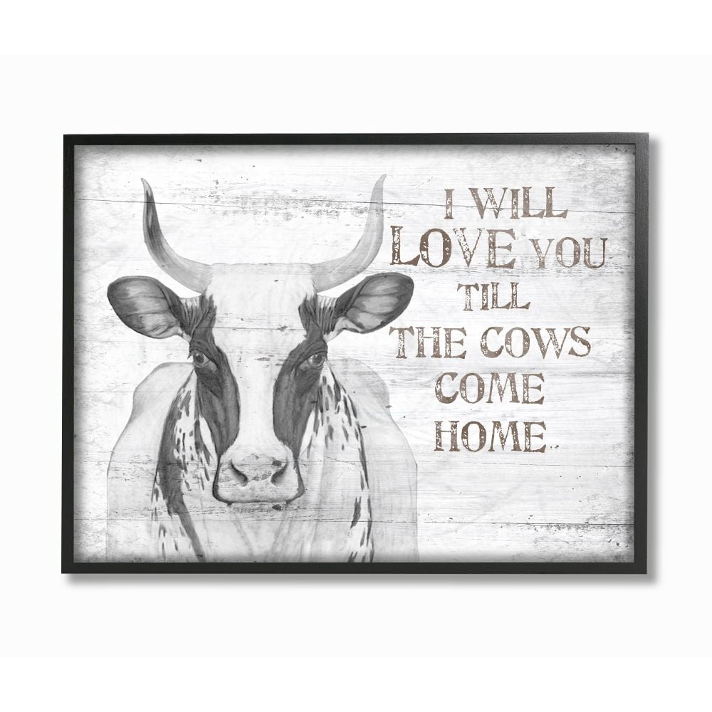 Stupell Industries Love Till The Cows Come Home Grey Farm Rustic Design Graphic Art Black Framed Art Print Wall Art, 11x14, by The Saturday Evening Post