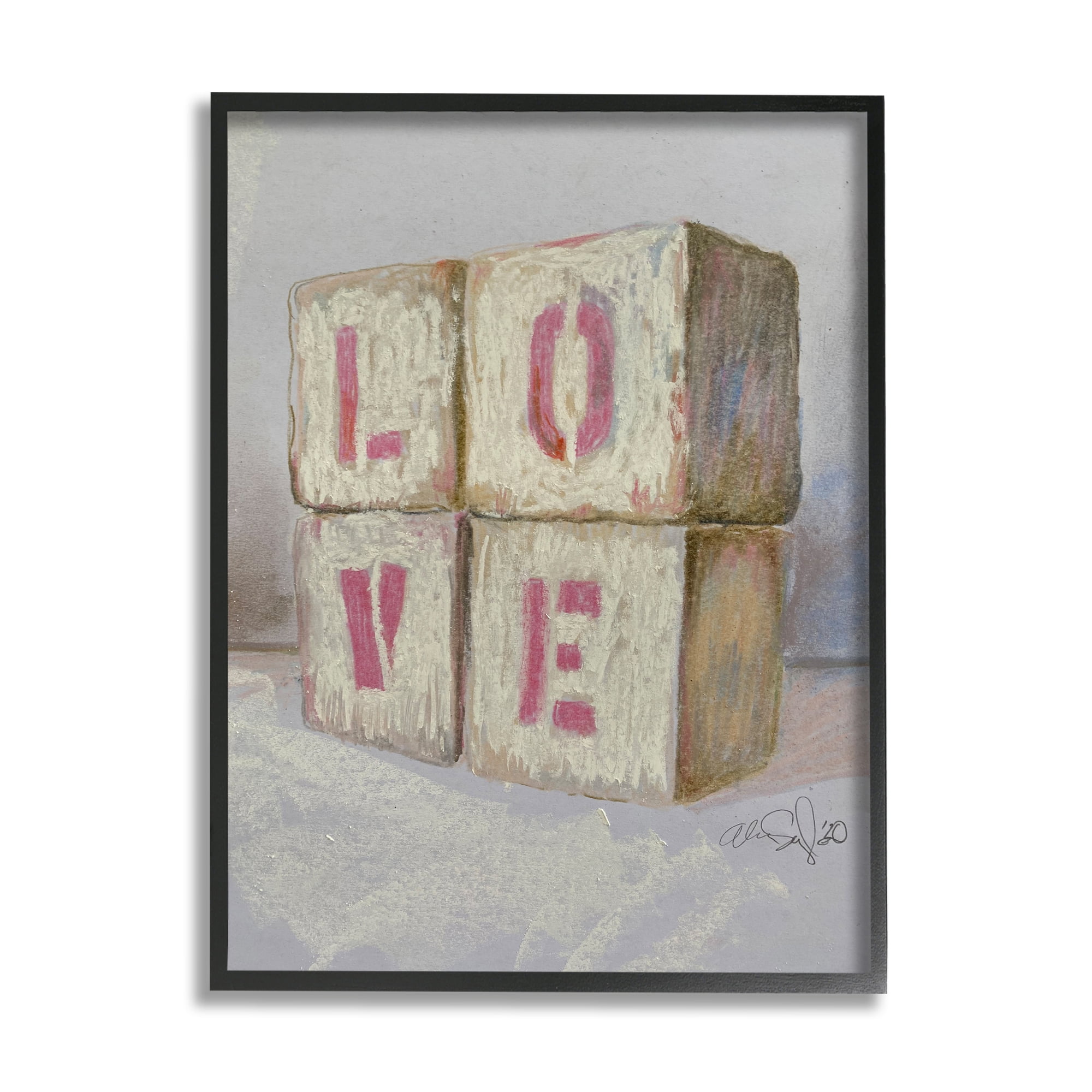 Stupell Industries Love Typography Kids' Building Block Arrangement Inspirational Painting Black Framed Art Print Wall Art, 24 x 30