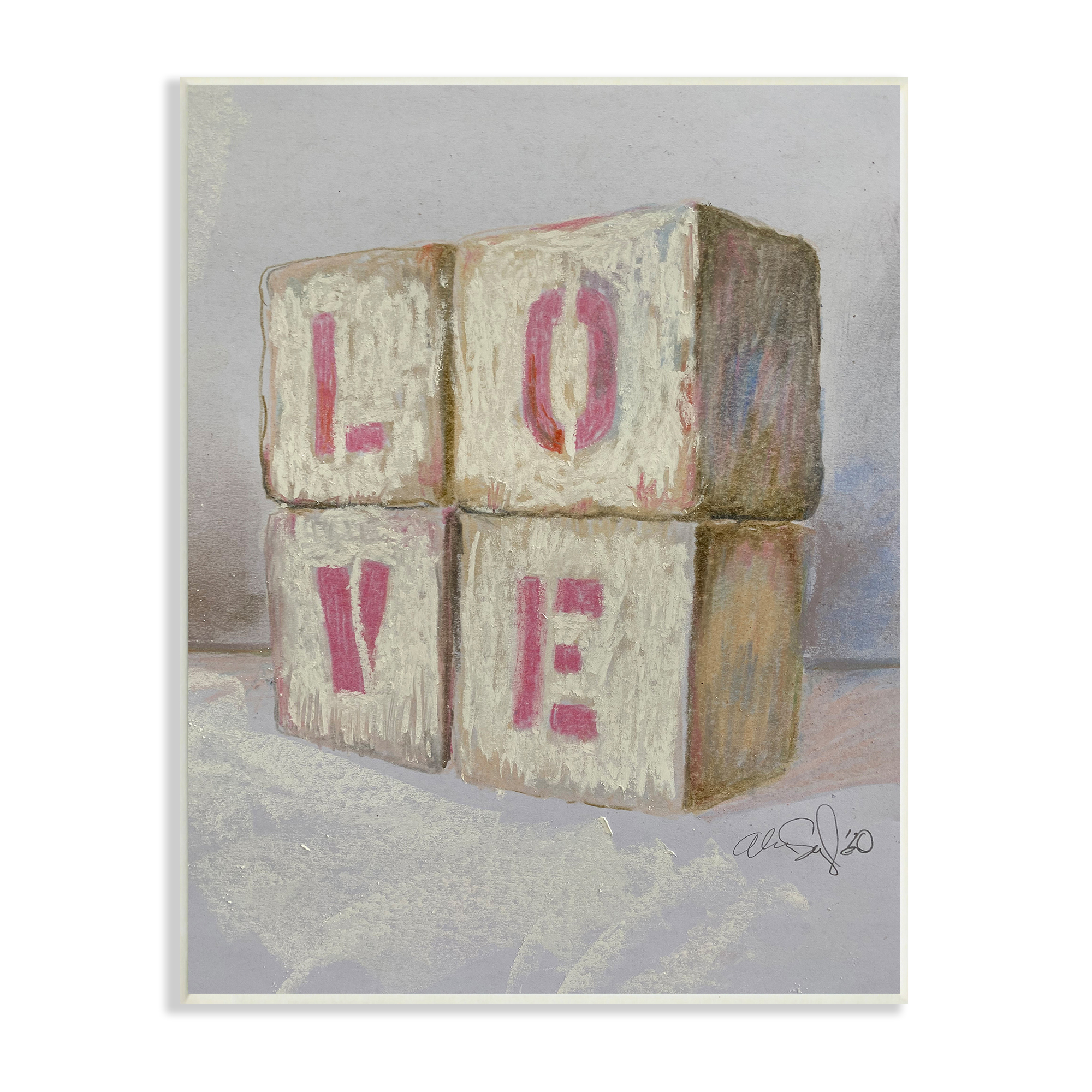 Stupell Industries Love Typography Kids' Building Block Arrangement Inspirational Painting Unframed Art Print Wall Art, 13 x 19