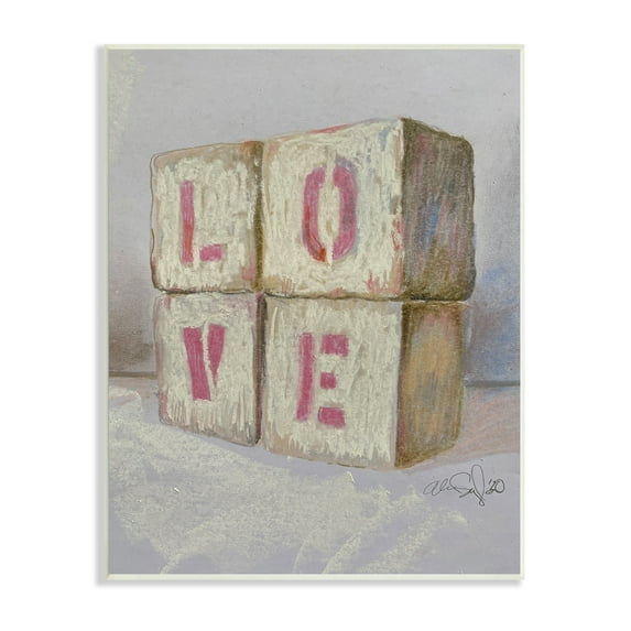 Stupell Industries Love Typography Kids' Building Block Arrangement Inspirational Painting Unframed Art Print Wall Art, 13 x 19