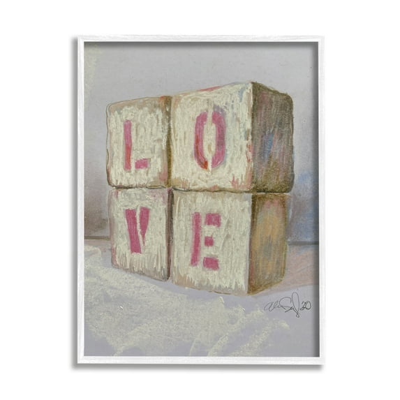 Stupell Industries Love Typography Kids' Building Block Arrangement Inspirational Painting White Framed Art Print Wall Art, 24 x 30