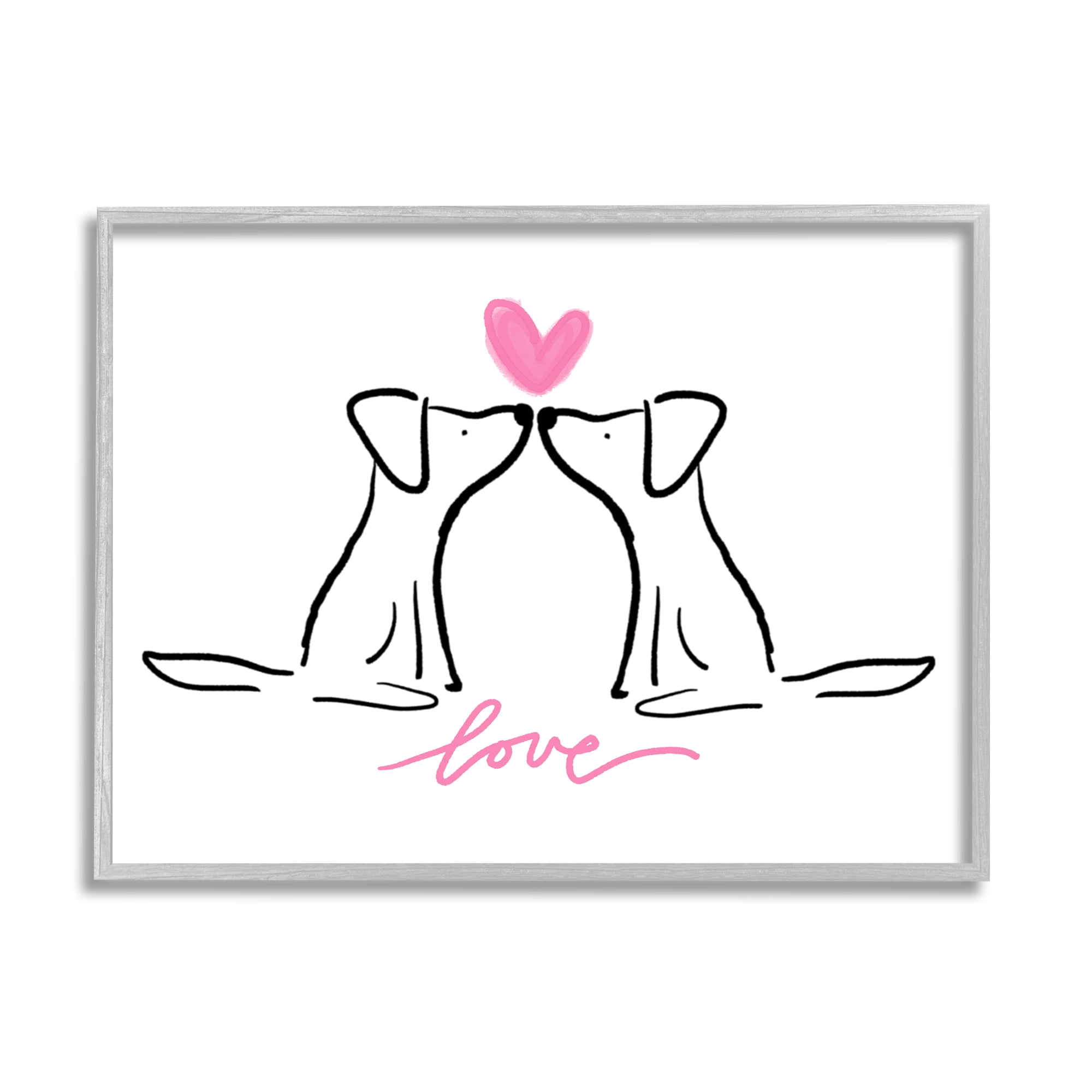 Stupell Industries Love Typography Two Dogs Kissing Line Doodle Framed Wall Art, 14 x 11, Design by Anna Whitham