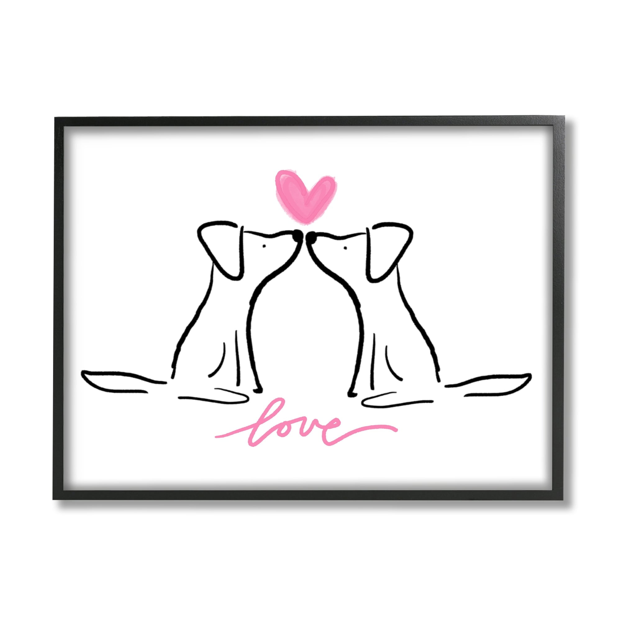 Stupell Industries Love Typography Two Dogs Kissing Line Doodle Framed Wall Art, 14 x 11, Design by Anna Whitham