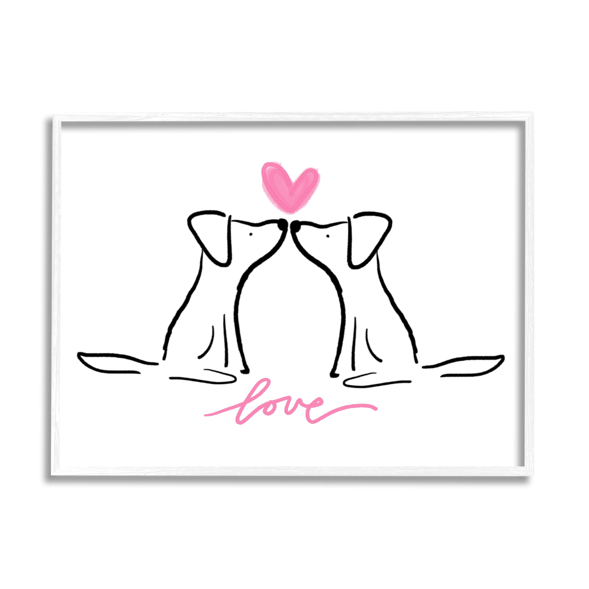 Stupell Industries Love Typography Two Dogs Kissing Line Doodle Framed Wall Art, 20 x 16, Design by Anna Whitham