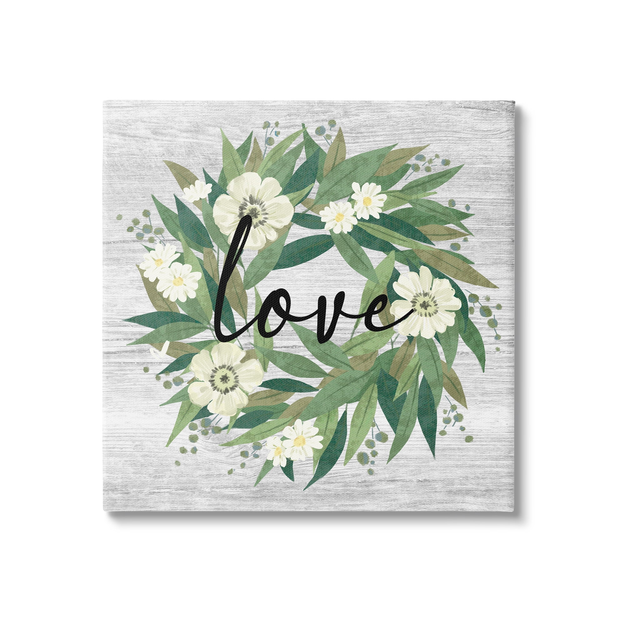 Stupell Industries Love Typography White Blossom Wreath Country Botanicals Graphic Art Gallery Wrapped Canvas Print Wall Art, Design by Ziwei Li