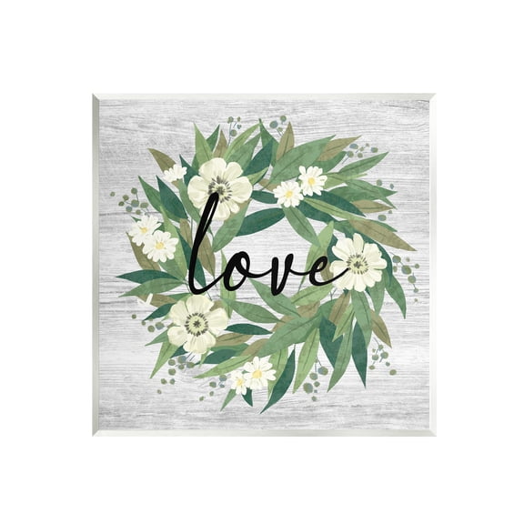 Stupell Industries Love Typography White Blossom Wreath Country Botanicals Graphic Art Unframed Art Print Wall Art, Design by Ziwei Li