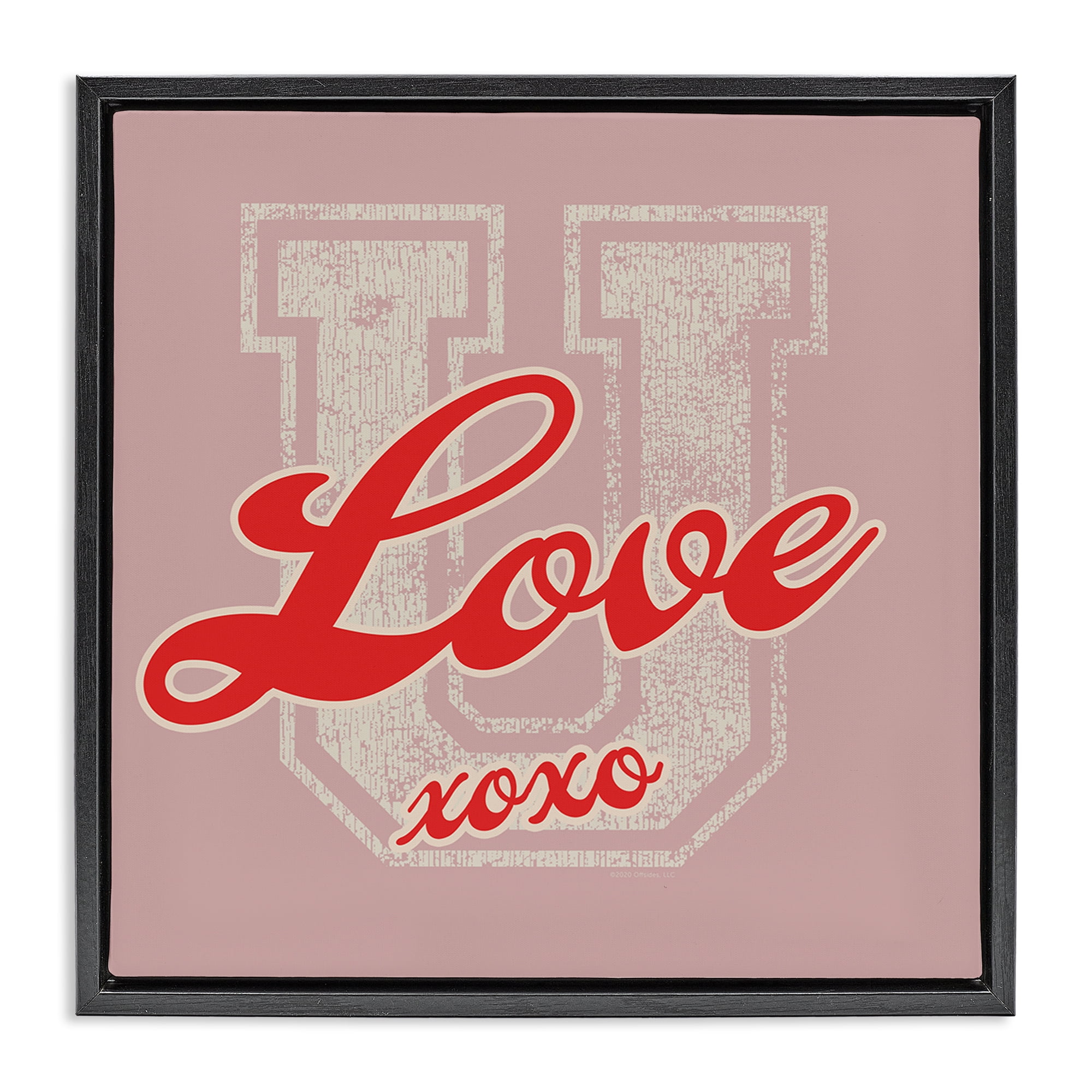 Stupell Industries Love U XOXO Varsity Text & Numbers Painting Black Floater Framed Canvas Art Print Wall Art, 18 x 18