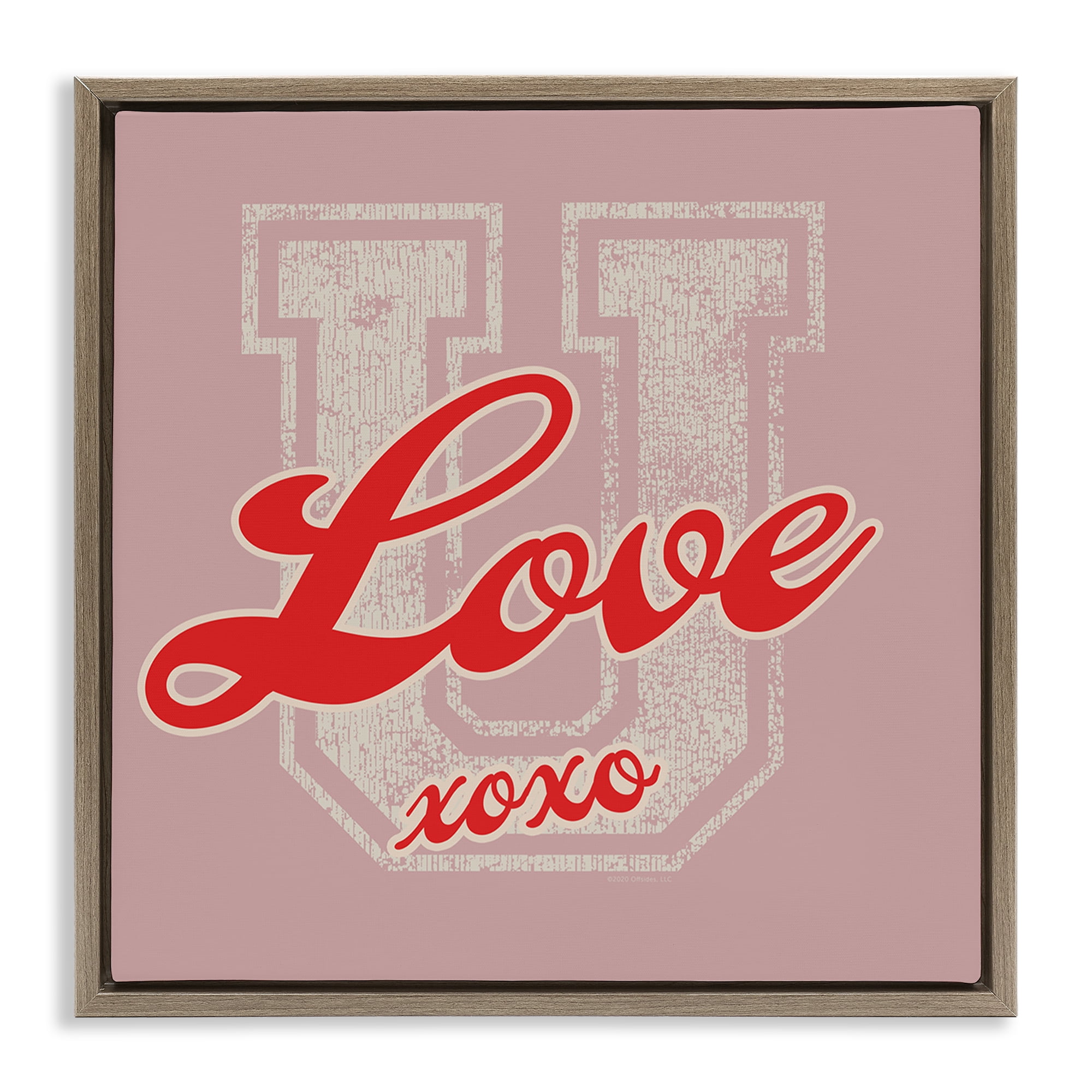 Stupell Industries Love U XOXO Varsity Text & Numbers Painting Brown Floater Framed Canvas Art Print Wall Art, 25 x 25