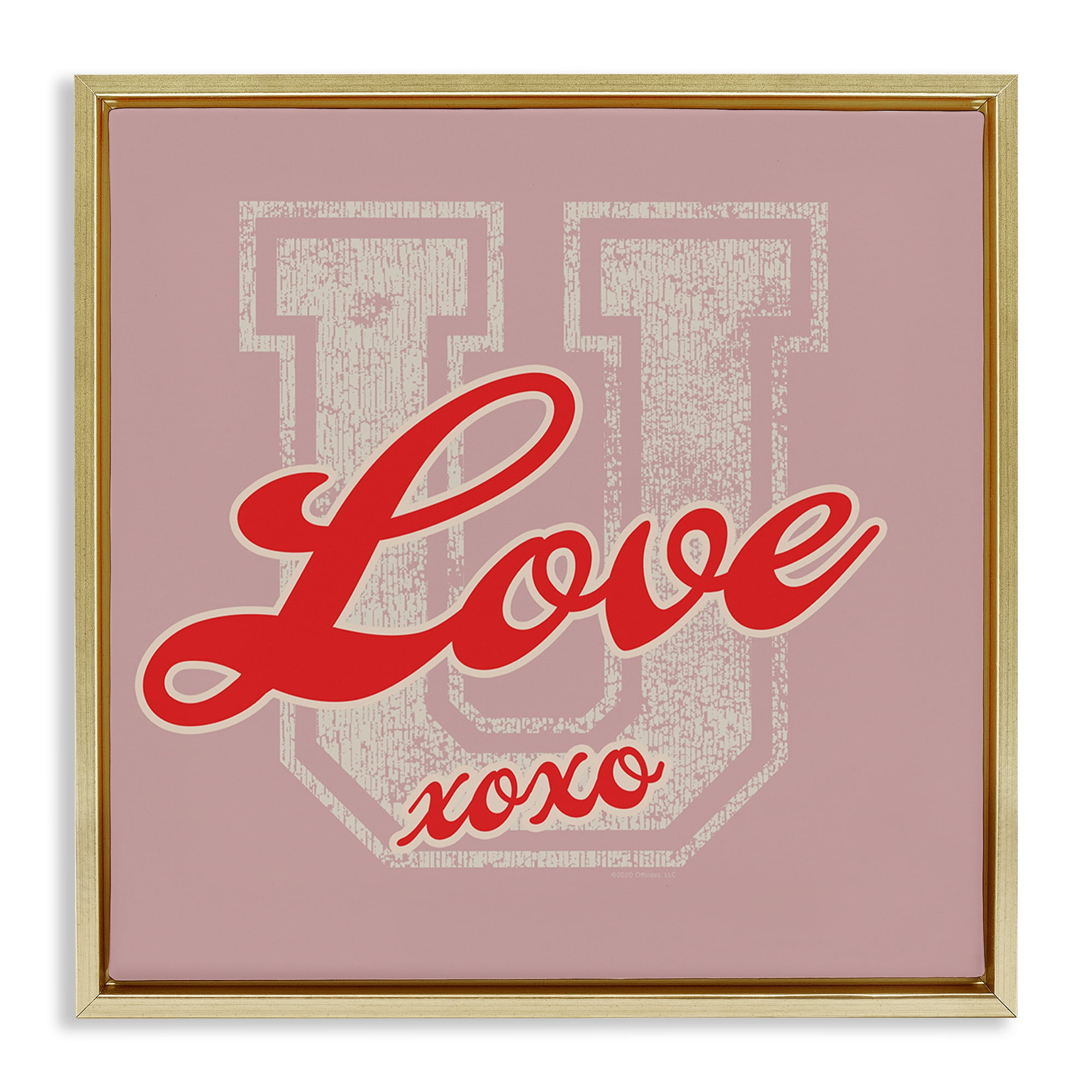 Stupell Industries Love U XOXO Varsity Text & Numbers Painting Gold Floater Framed Canvas Art Print Wall Art, 25 x 25