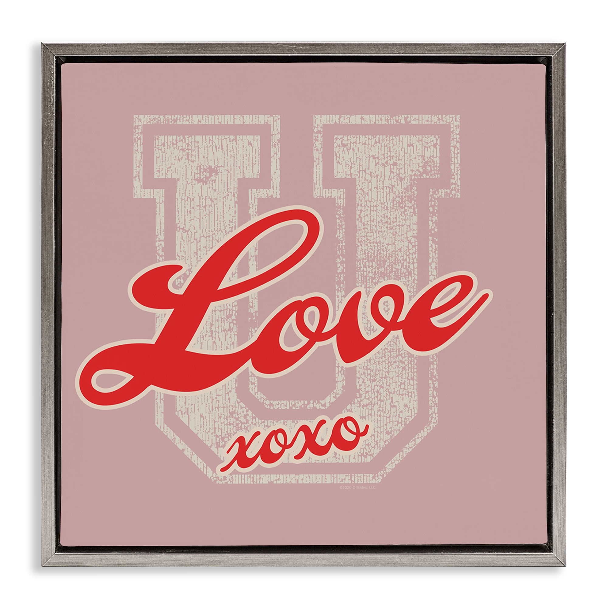 Stupell Industries Love U XOXO Varsity Text & Numbers Painting Gray Floater Framed Canvas Art Print Wall Art, 25 x 25