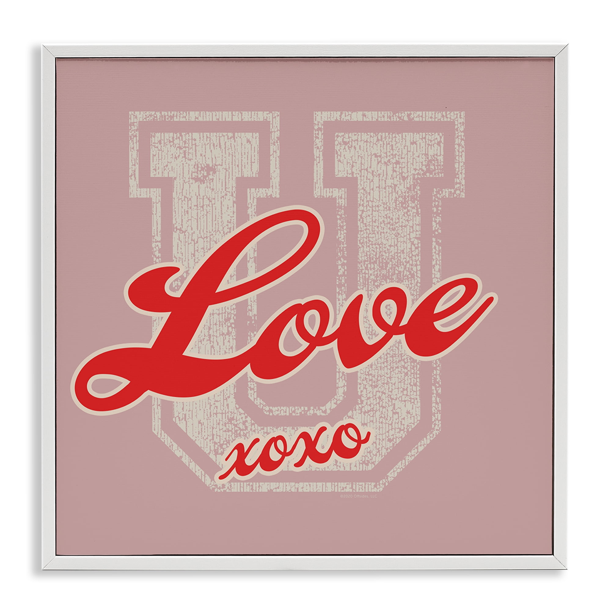 Stupell Industries Love U XOXO Varsity Text & Numbers Painting White Framed Art Print Wall Art, 24 x 24