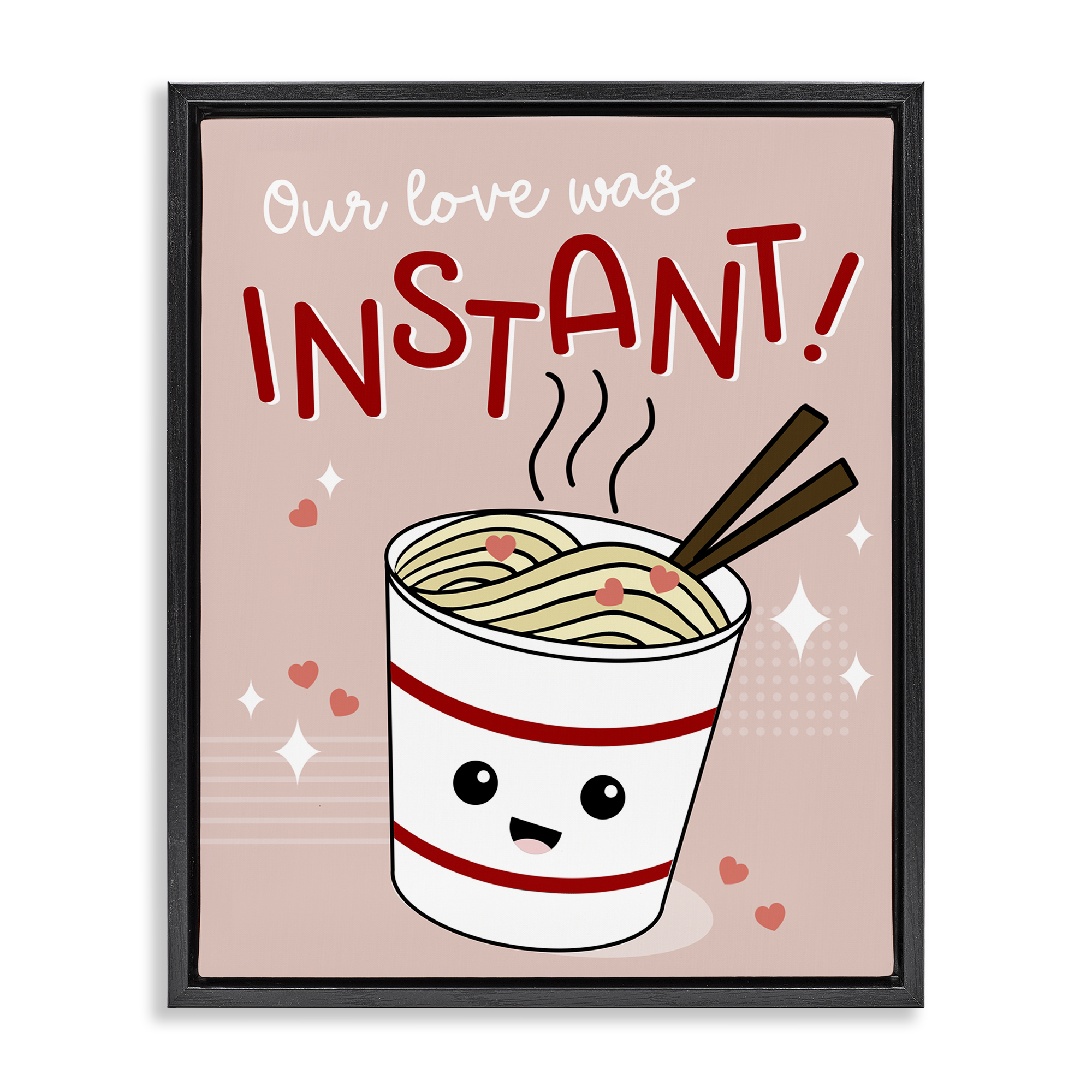 Stupell Industries Love Was Instant Noodles Food & Beverage Painting Black Floater Framed Canvas Art Print Wall Art, 25 x 31