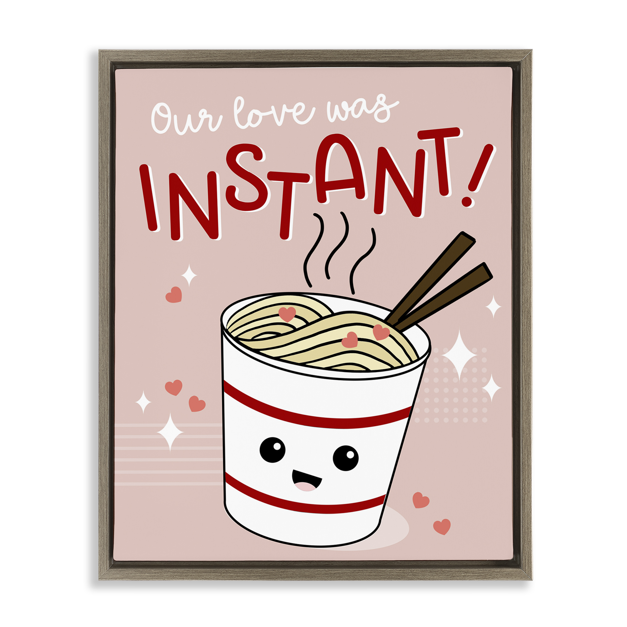 Stupell Industries Love Was Instant Noodles Food & Beverage Painting Brown Floater Framed Canvas Art Print Wall Art, 17 x 21