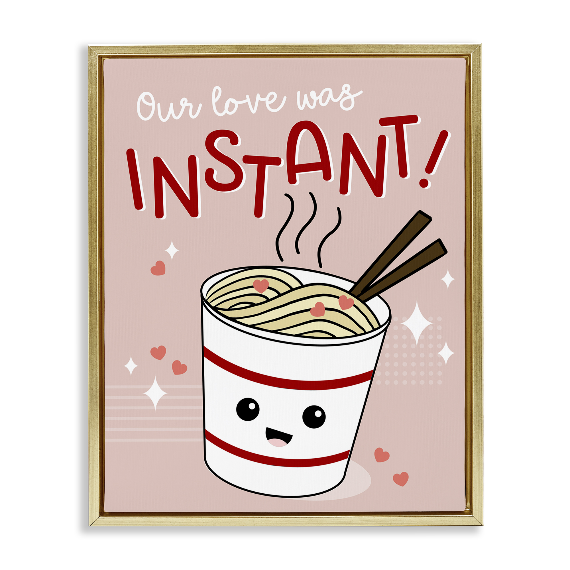 Stupell Industries Love Was Instant Noodles Food & Beverage Painting Gold Floater Framed Canvas Art Print Wall Art, 17 x 21