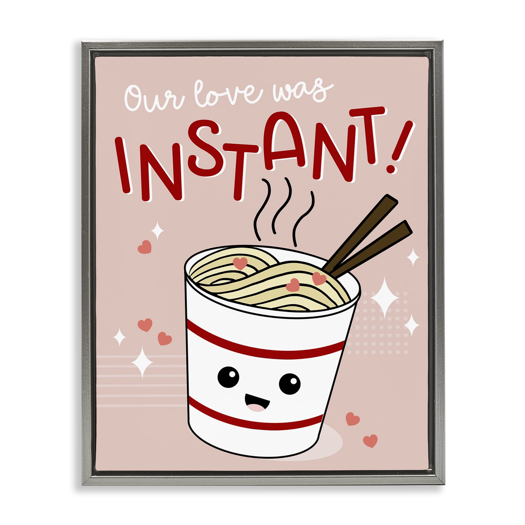 Stupell Industries Love Was Instant Noodles Food & Beverage Painting Gray Floater Framed Canvas Art Print Wall Art, 25 x 31