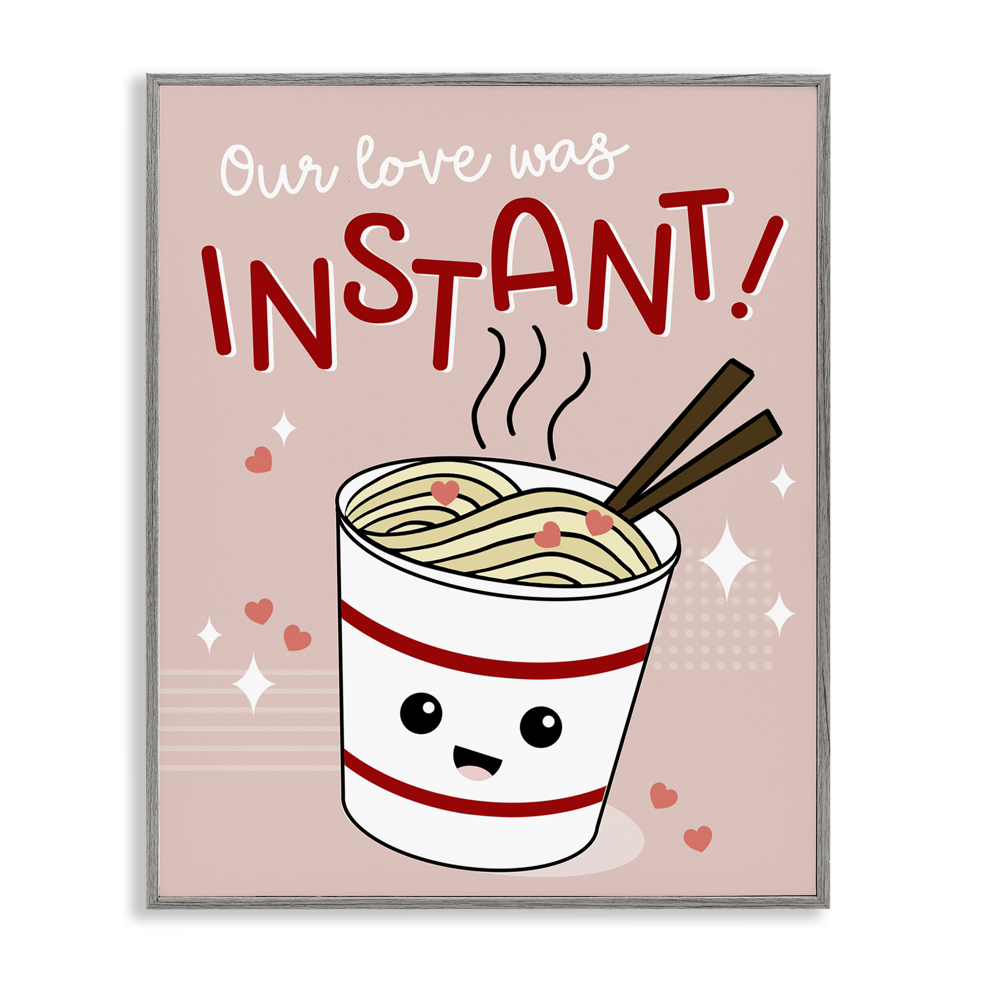 Stupell Industries Love Was Instant Noodles Food & Beverage Painting Gray Framed Art Print Wall Art, 16 x 20
