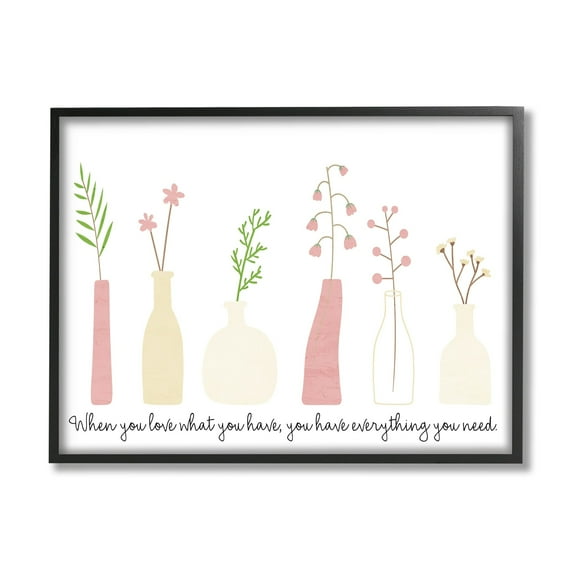 Stupell Industries Love What You Have Uplifting Quote Mixed Flowers Graphic Art Black Framed Art Print Wall Art, Design by Kim Allen