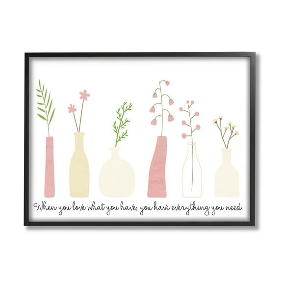 Stupell Industries Love What You Have Uplifting Quote Mixed Flowers Graphic Art Black Framed Art Print Wall Art, Design by Kim Allen