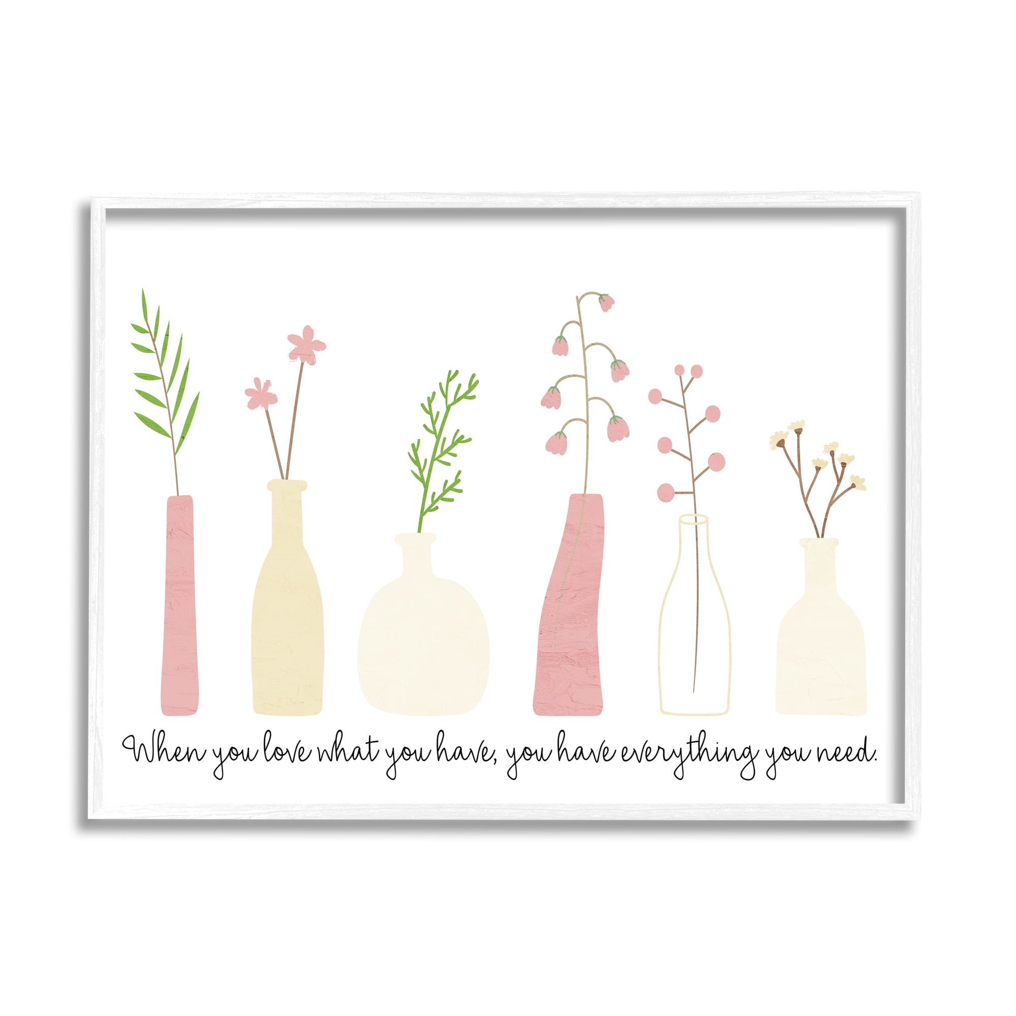 Stupell Industries Love What You Have Uplifting Quote Mixed Flowers Graphic Art White Framed Art Print Wall Art, Design by Kim Allen