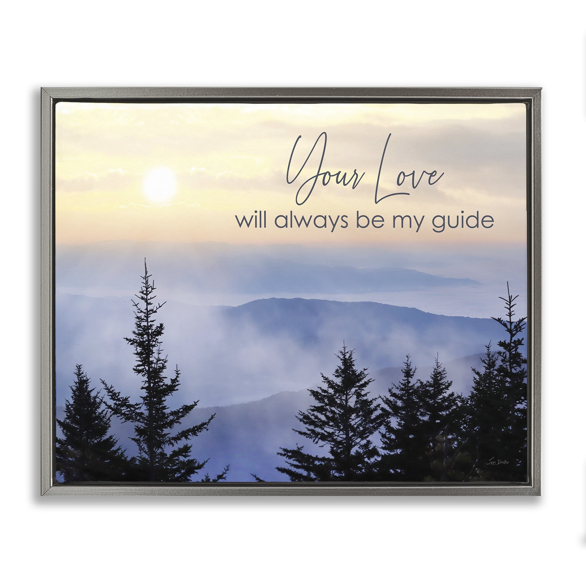 Stupell Industries Love Will Be My Guide Landscape Painting Gray Floater Framed Art Print Wall Art, 21 x 17