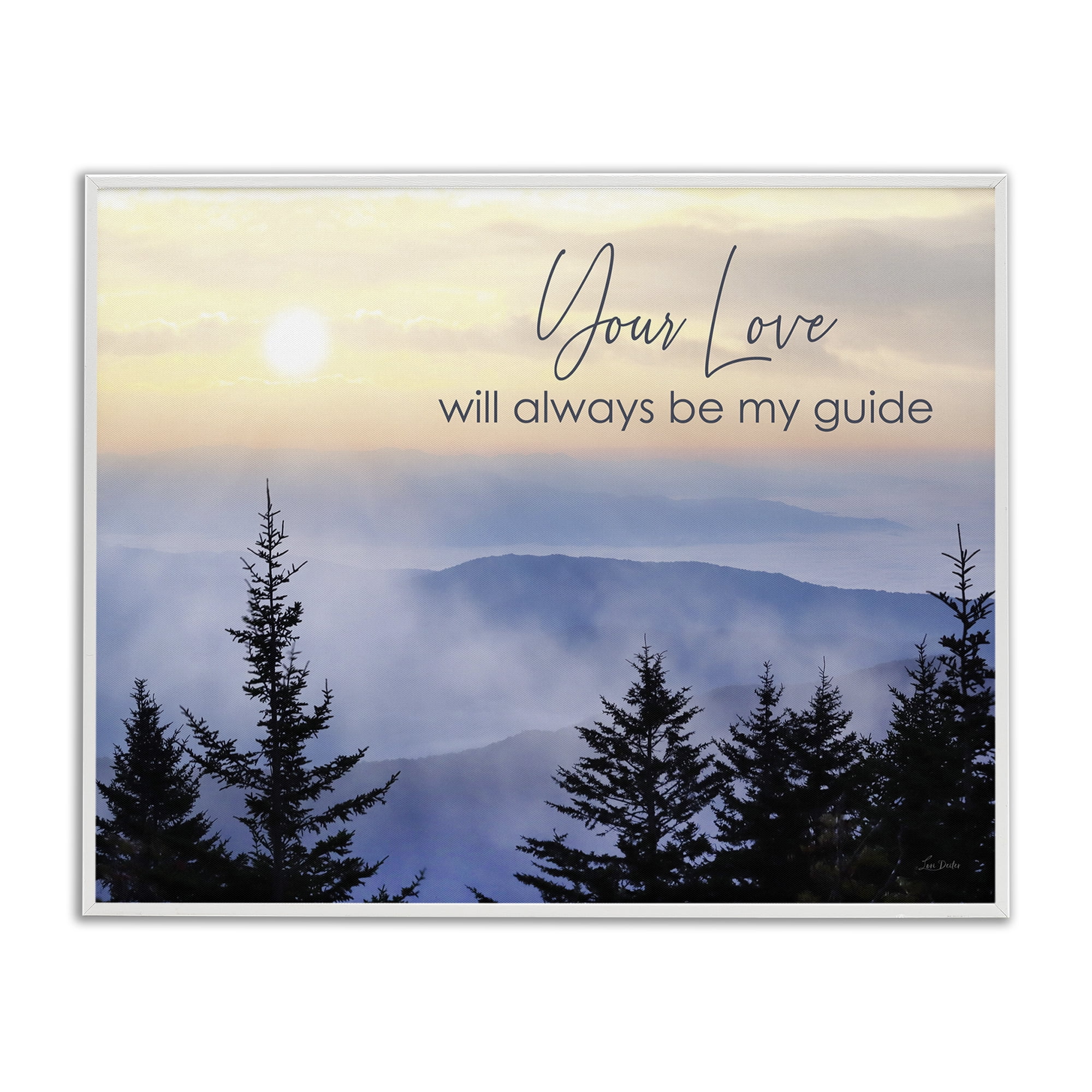 Stupell Industries Love Will Be My Guide Landscape Painting White Framed Art Print Wall Art, 20 x 16