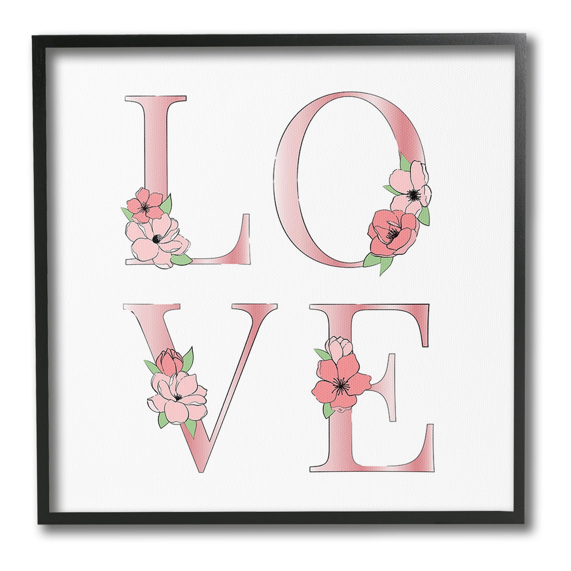 Stupell Industries Love With Floral Blooms Botanical & Floral Painting Black Framed Art Print Wall Art, 12 x 12
