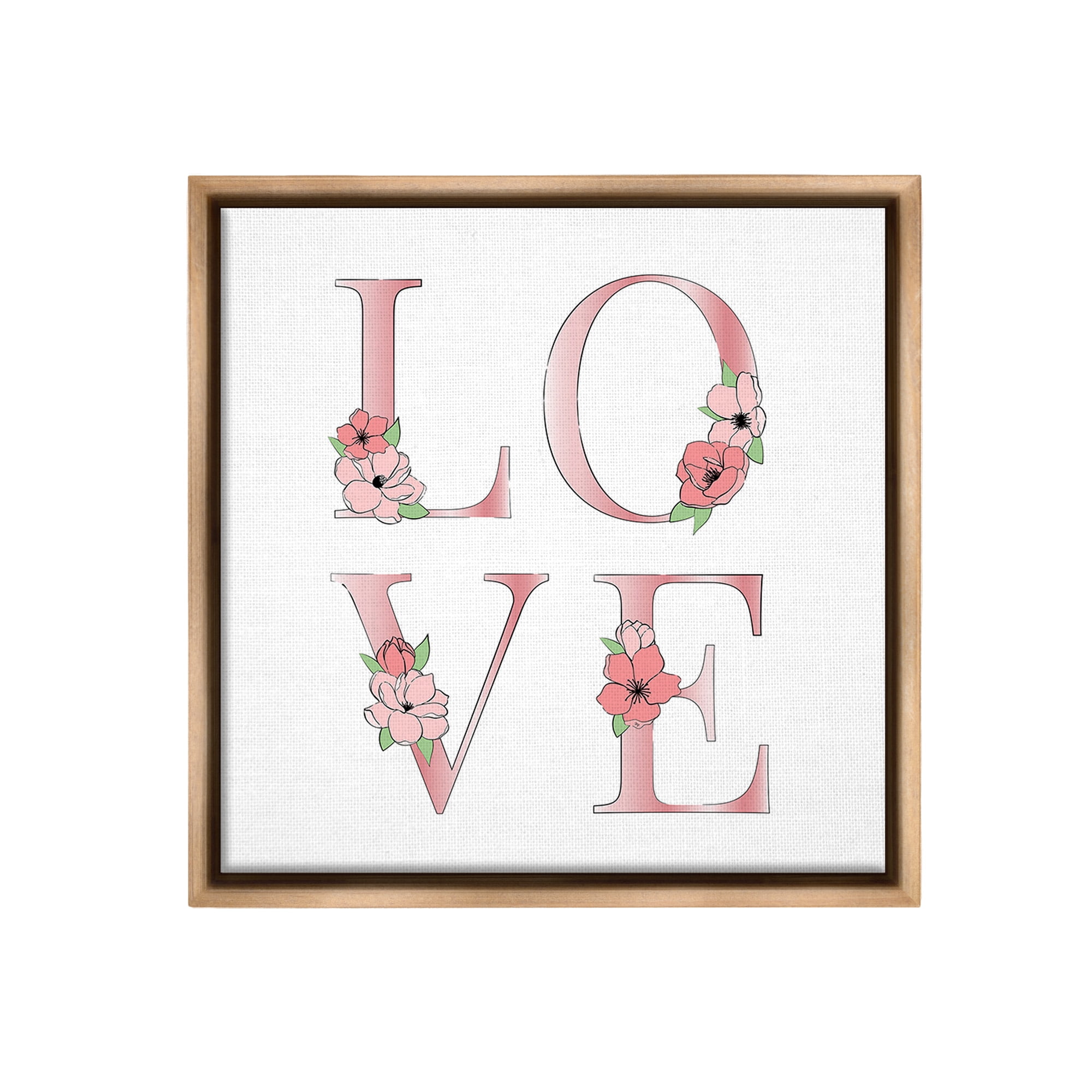 Stupell Industries Love With Floral Blooms Botanical & Floral Painting Brown Floater Framed Canvas Art Print Wall Art, 18 x 18