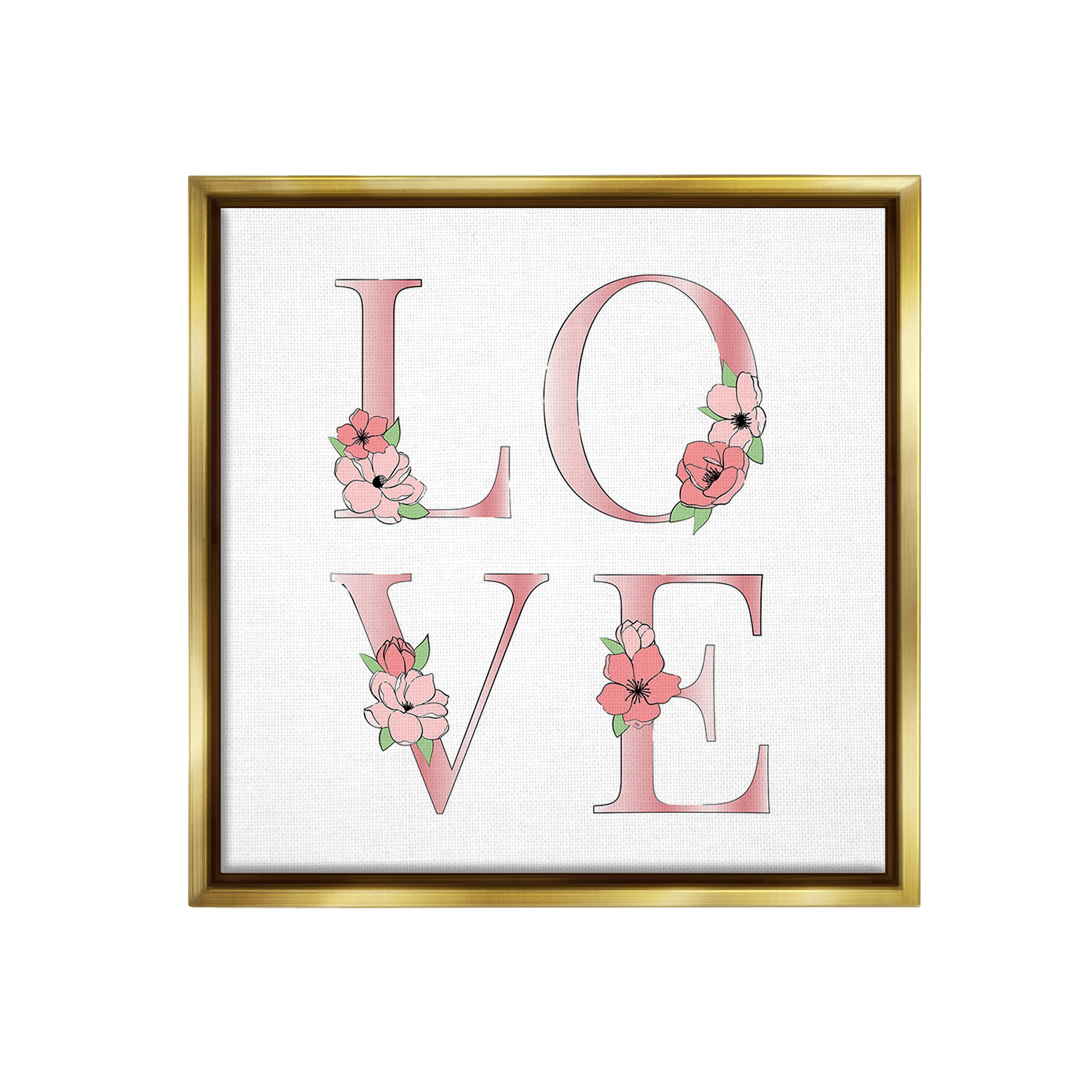 Stupell Industries Love With Floral Blooms Botanical & Floral Painting Gold Floater Framed Canvas Art Print Wall Art, 18 x 18