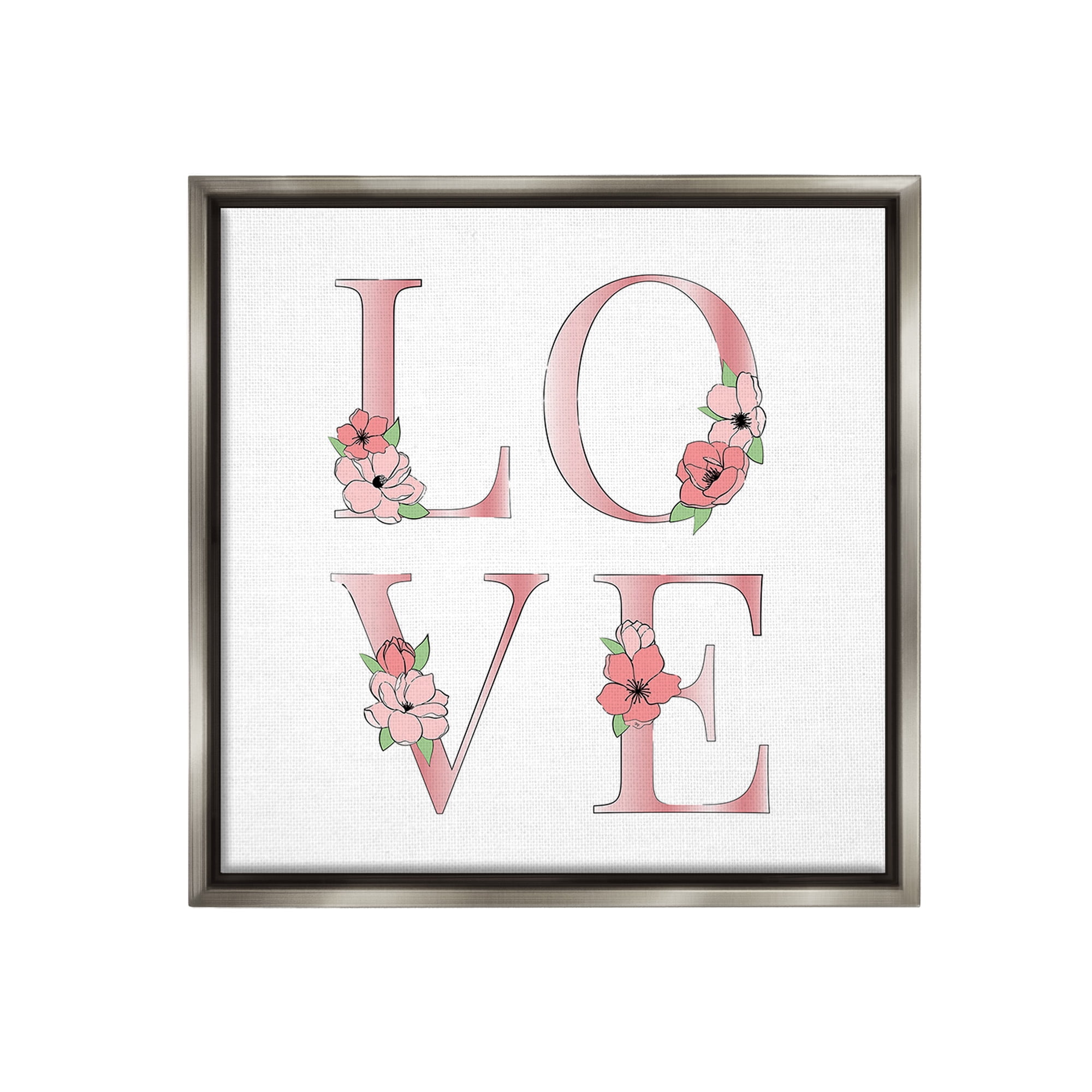 Stupell Industries Love With Floral Blooms Botanical & Floral Painting Gray Floater Framed Canvas Art Print Wall Art, 18 x 18