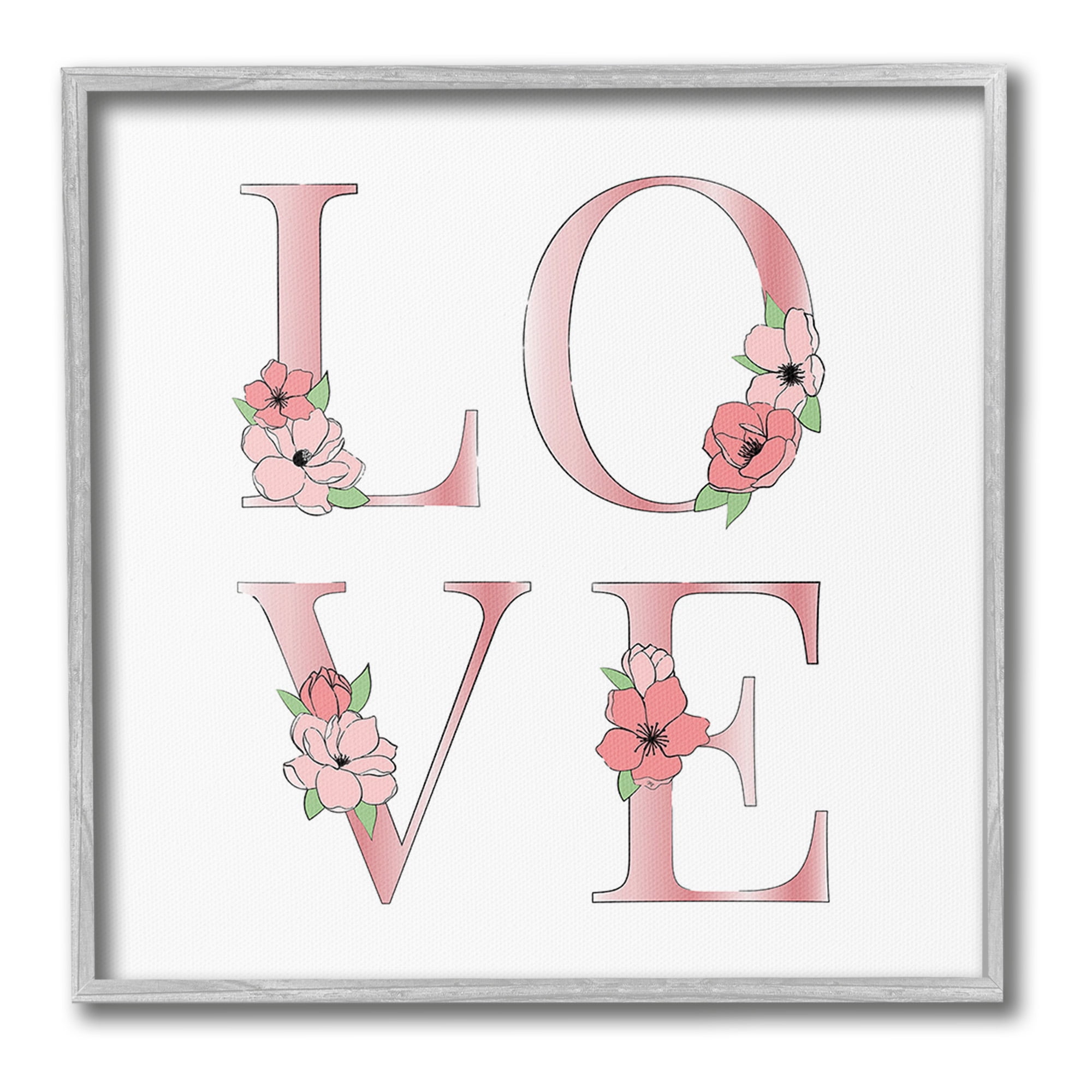 Stupell Industries Love With Floral Blooms Botanical & Floral Painting Gray Framed Art Print Wall Art, 12 x 12