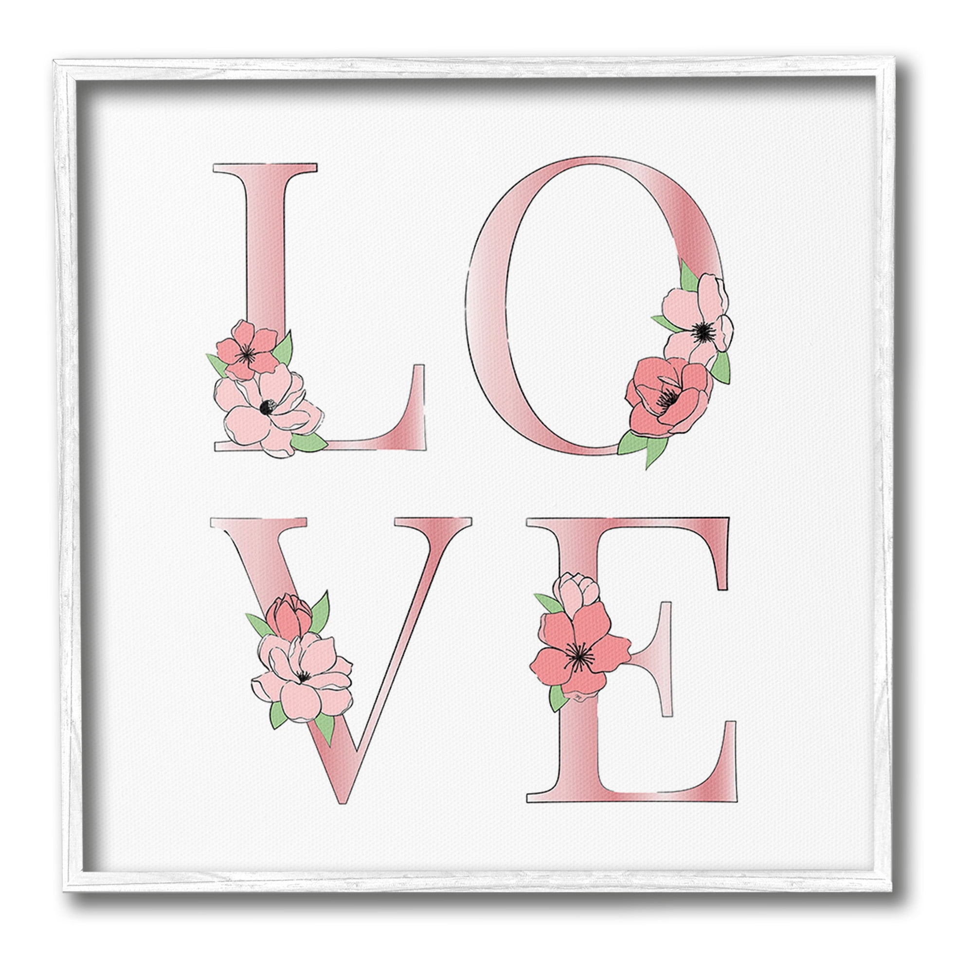 Stupell Industries Love With Floral Blooms Botanical & Floral Painting White Framed Art Print Wall Art, 12 x 12