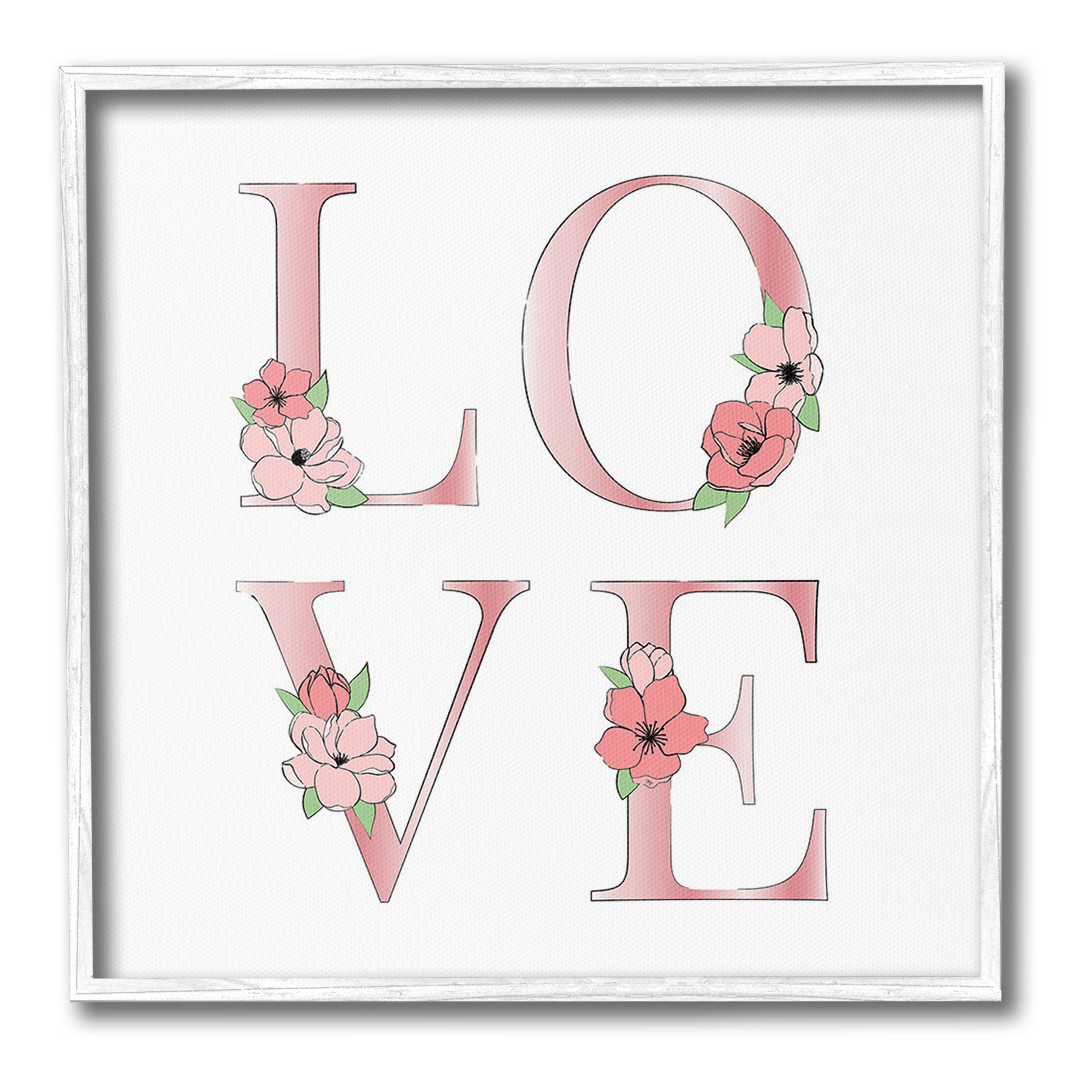 Stupell Industries Love With Floral Blooms Botanical & Floral Painting White Framed Art Print Wall Art, 24 x 24