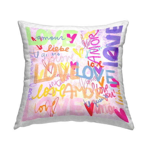 Stupell Industries Love Words Graffiti Collage Hearts Square Decorative Printed Throw Pillow, 18 x 18,